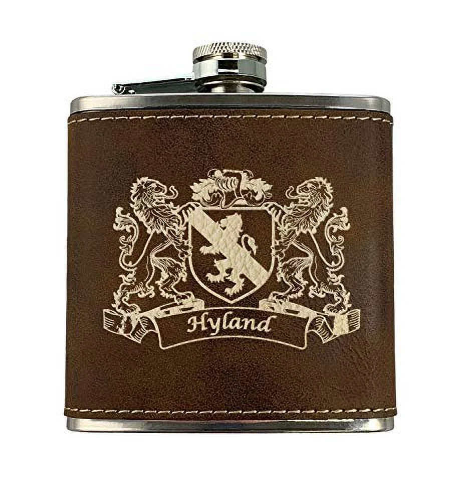 Hyland Irish Coat of Arms Leather Flask - Rustic Brown
