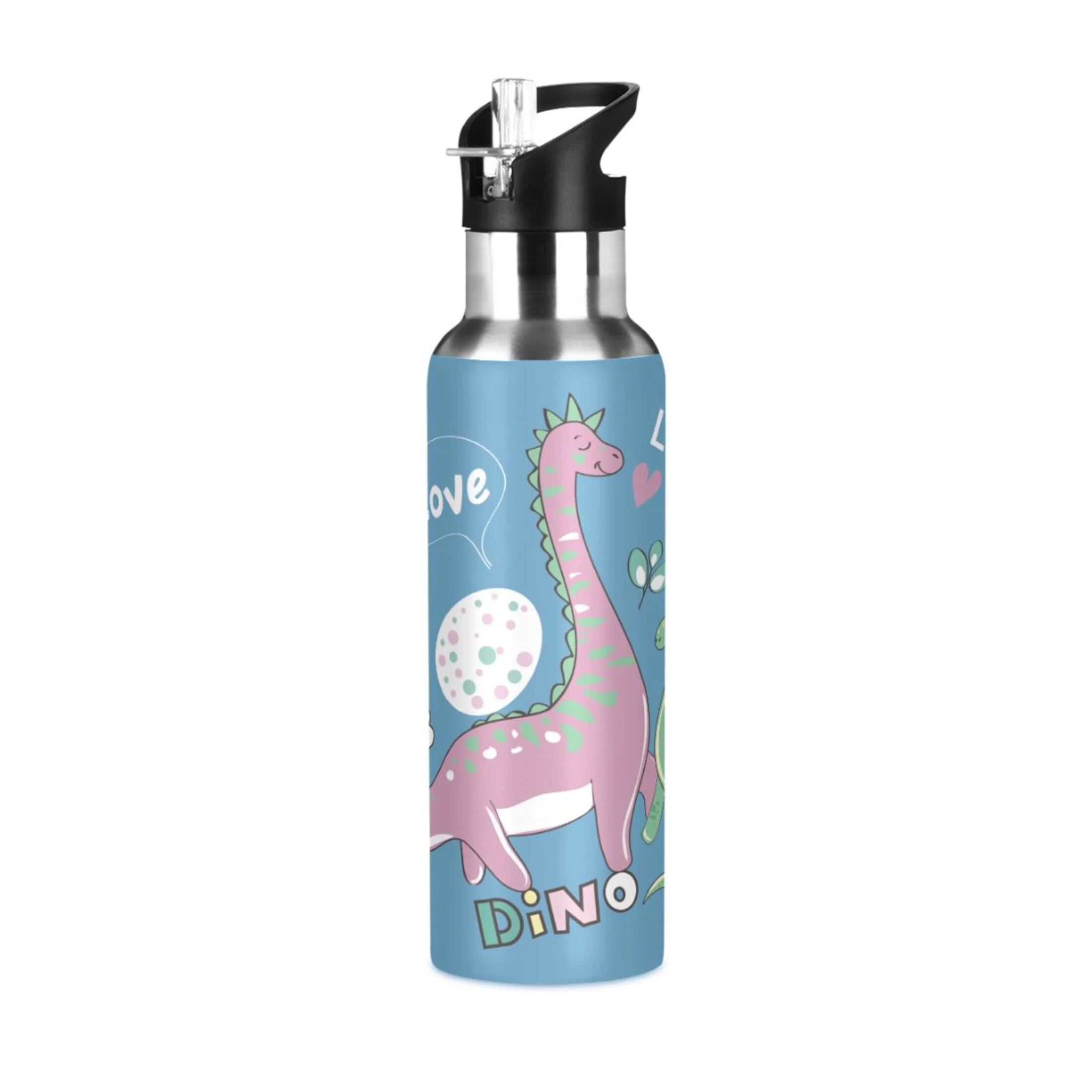 Stainless Steel Water Bottle Cute Dinosaurs with Straw Lid Vacuum Insulated Keeps Hot and Cold Leak Proof Flask Jug for Gym Travel Sports Cycling Outdoor 20 OZ