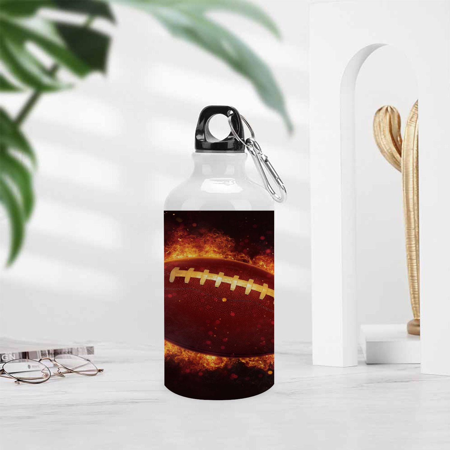 GZHJMY Sports Water Bottles, Rugby in The Fire Large Capacity Aluminium Portable Leakproof Lightweight Drink Bottles for Fitness and Outdoor Enthusiasts