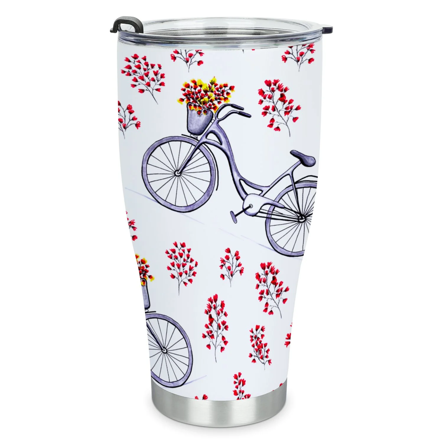 Hidove Stainless Steel Tumbler, Gray Watercolor Bicycle with Basket 30oz Leak Proof & Stainless Steel Bottle for Hot & Cold Drinks - Coffee Travel Mug, Water Metal Canteen, Thermal Cup