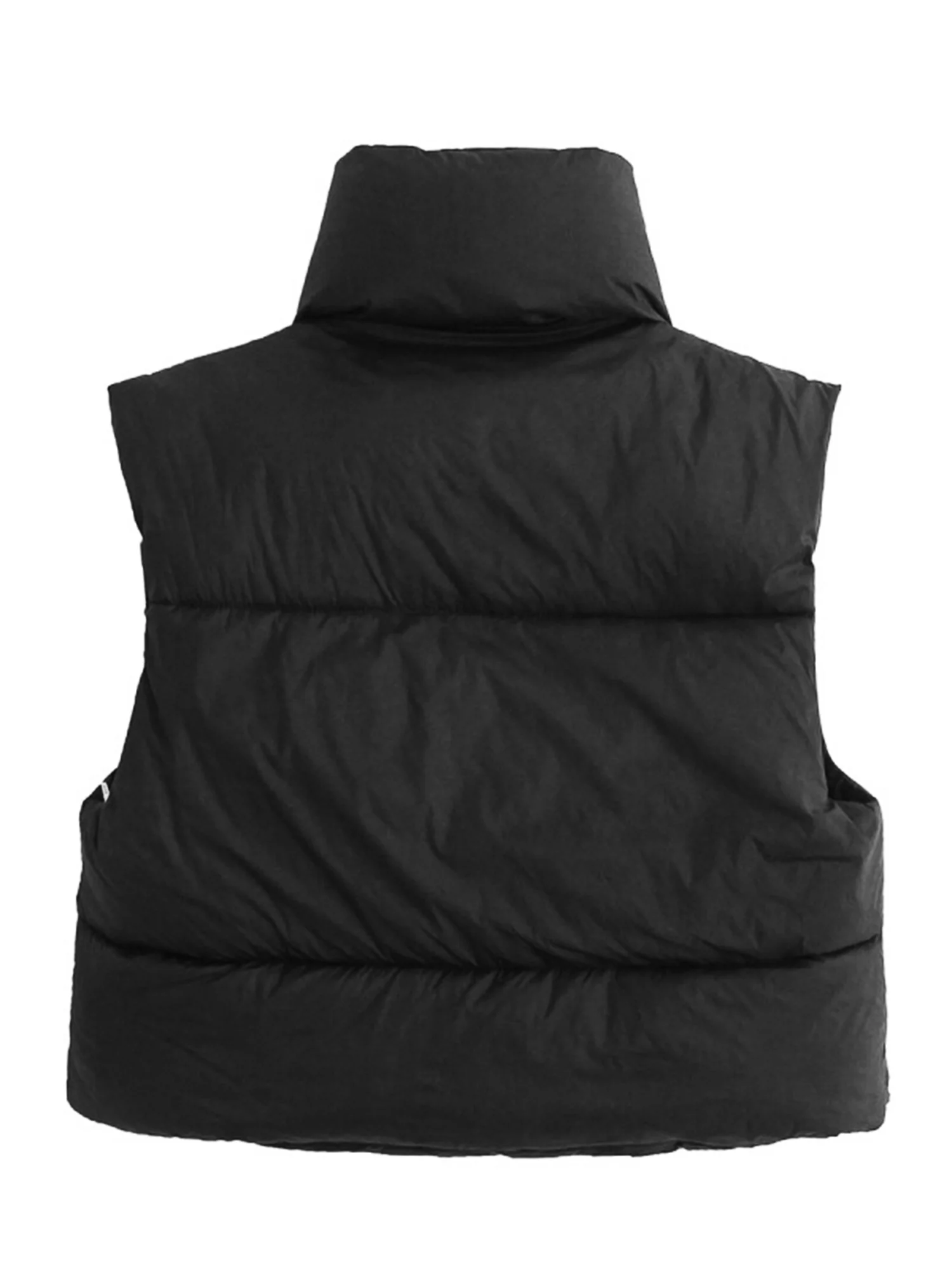 wsevypo Women Y2K Winter Crop Puffer Vest Warm Lightweight Sleeveless Down Jacket Full-Zip Stand Collar Padded Gilet