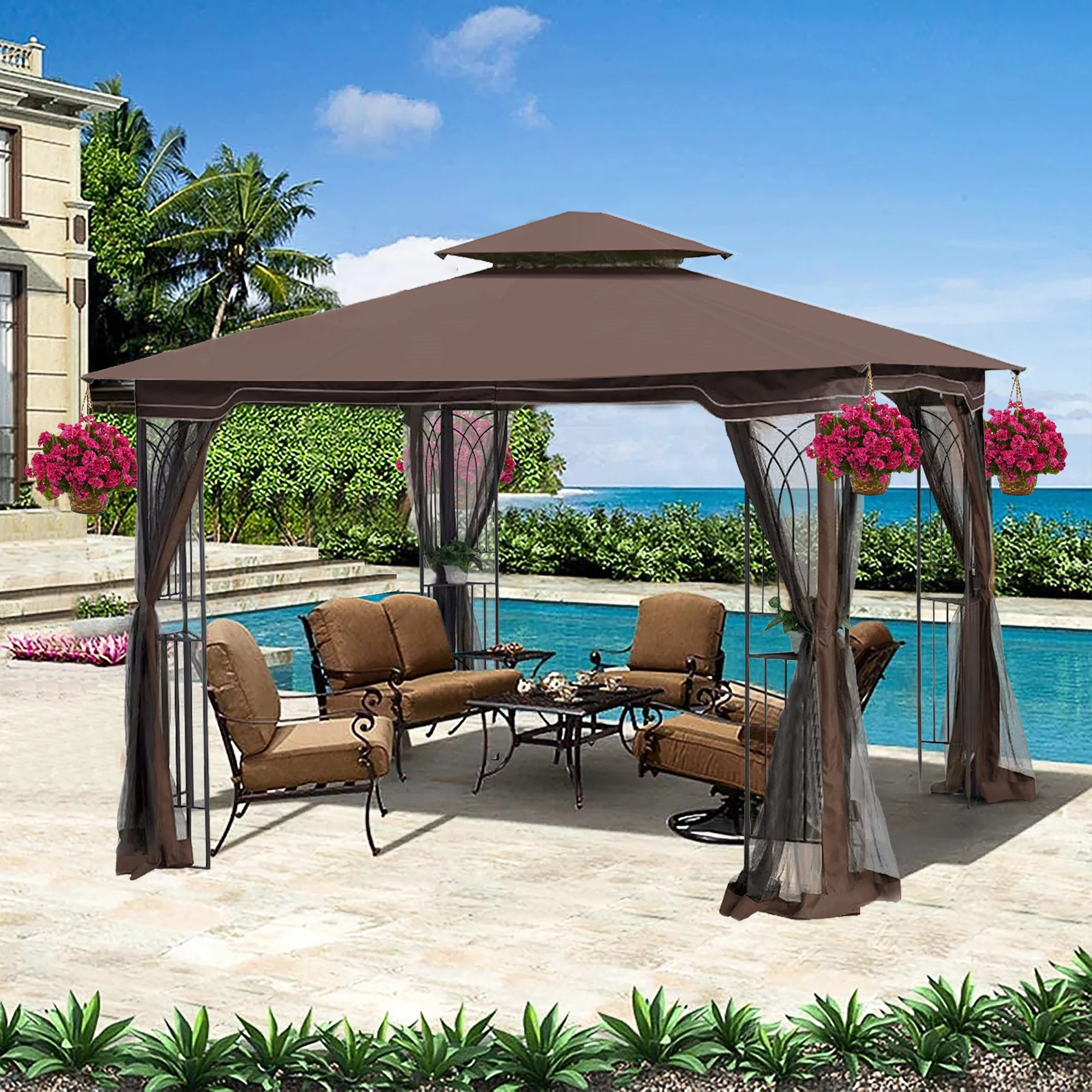 Double Roof Gazebo Canopy Tent with Mosquito Net - 1xGazebo - 69.45 - Transform your outdoor space with our luxurious gazebo canopy tent!
