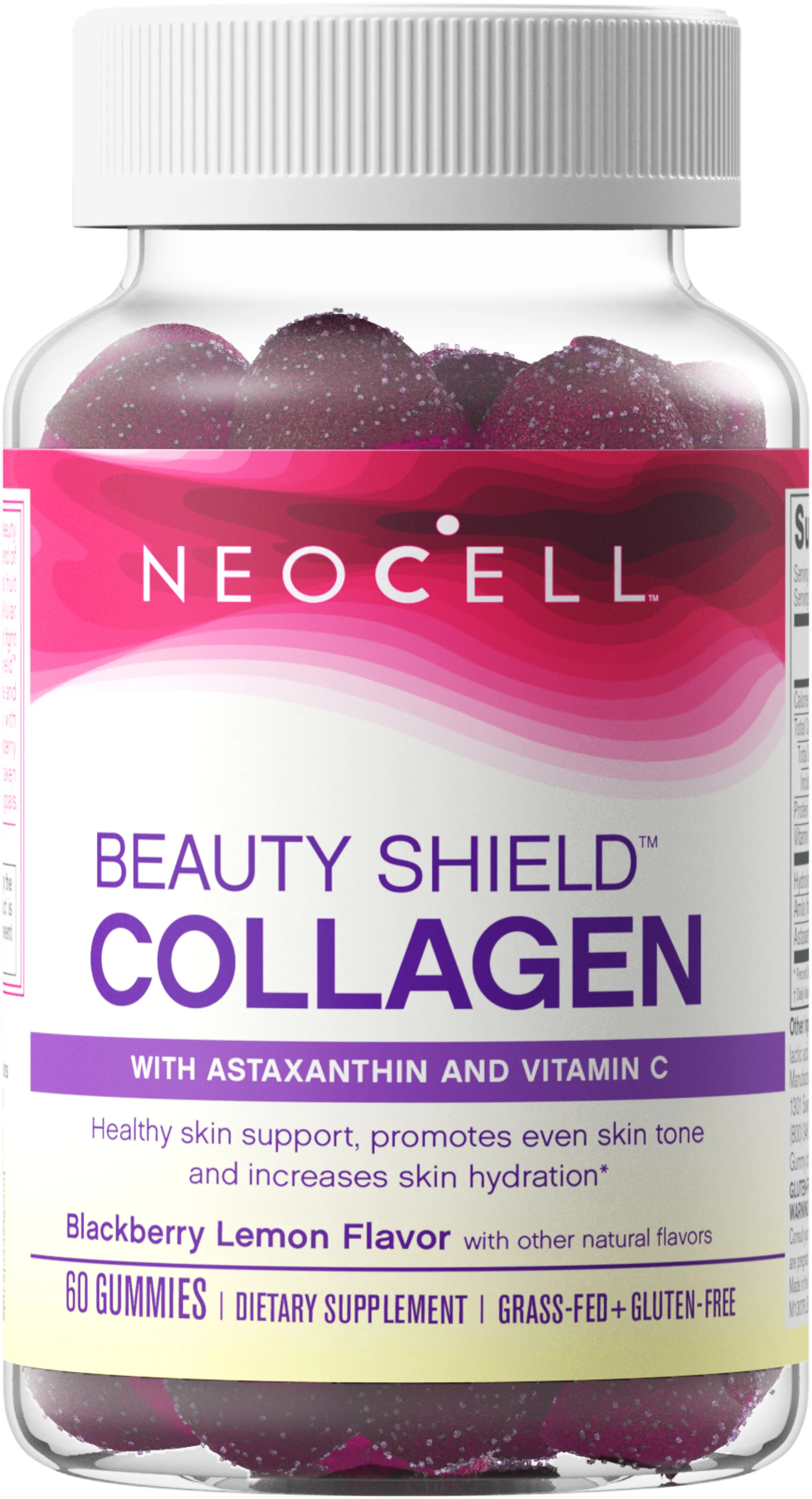 NeoCell Beauty Shield Collagen Dietary Supplement Gummies, Blackberry Lemon, 60 Count