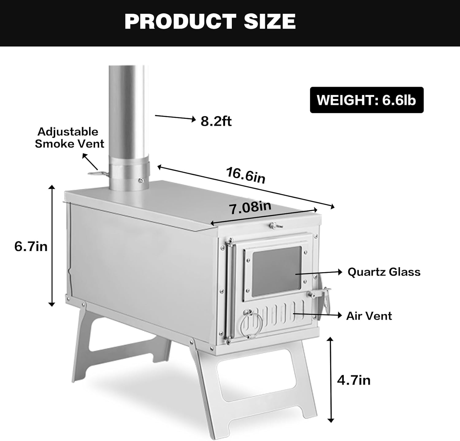 Ultralight Camping Stove Portable Backpacking Stove for Tent, Camping, Outdoor Cooking, Hunting, Ice Fishing, 16.6 IN Outdoor Wood Stove with Foldable Chimney