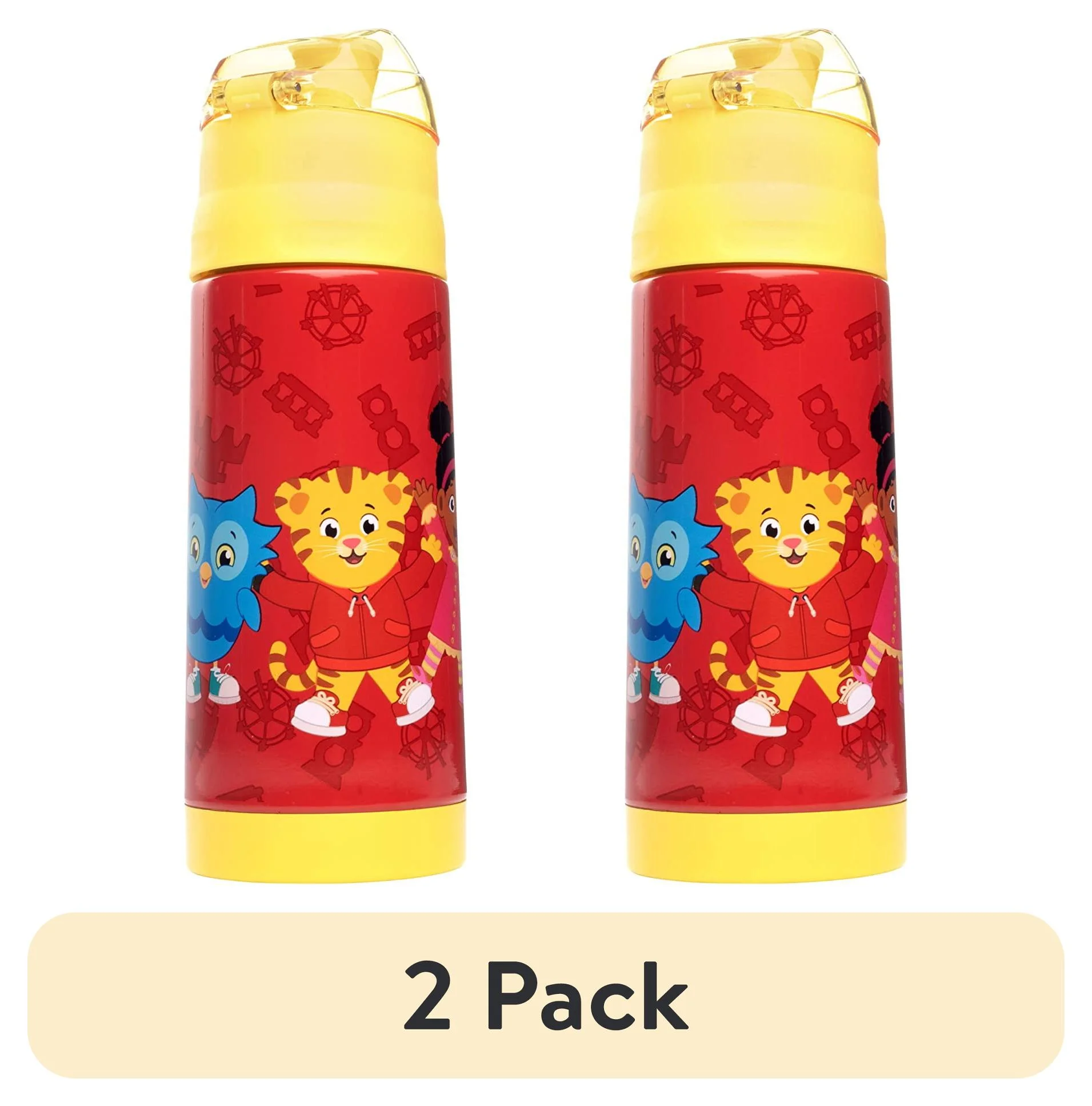 (2 pack) Daniel Tiger 13 oz Insulated Water Bottle with Latching Lid - Easy to Use for Kids - Reusable Spill Proof & BPA-Free, Keeps Drinks Cold for Hours, Fits in Lunch Boxes & Bags, Fun for Back to School