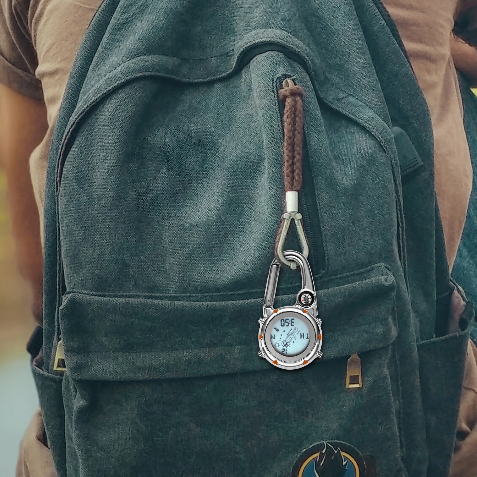 Multifunction Clip-On Carabiner Backpack Digital Watch W/ Light Compass Calendar