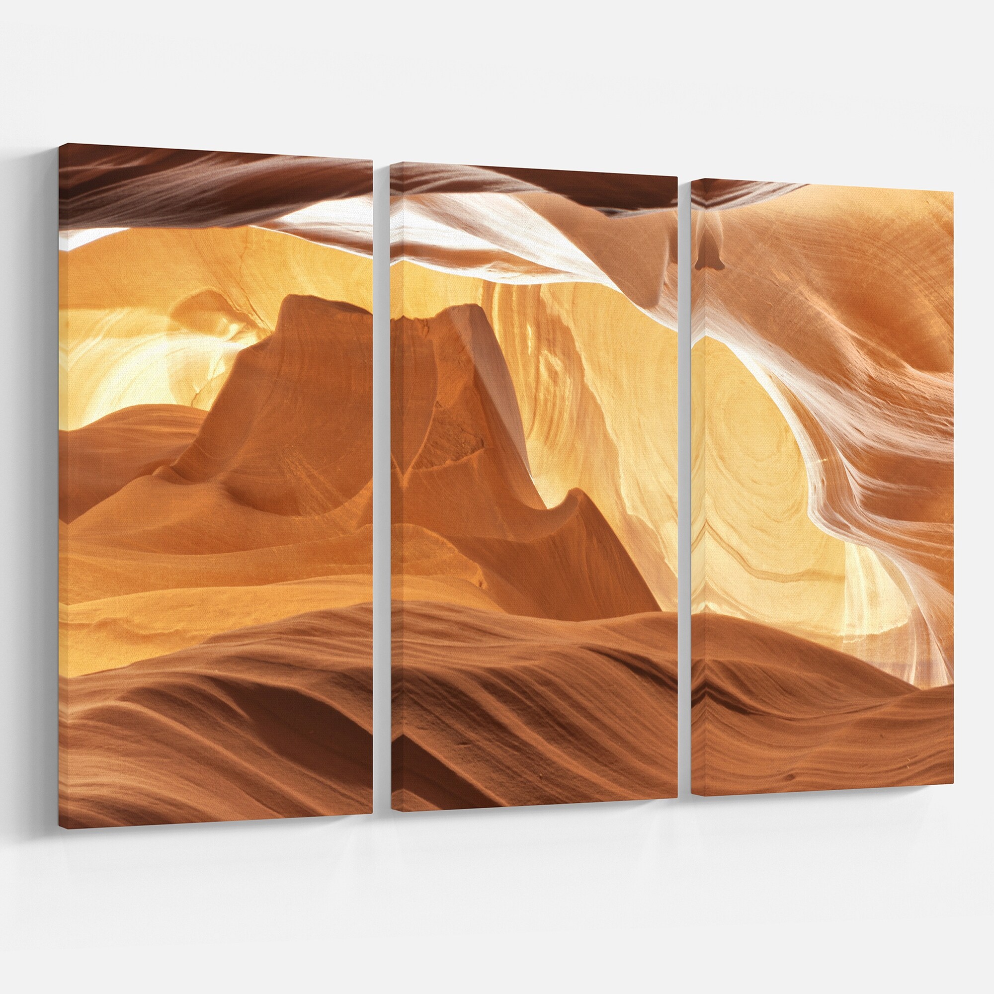 Design Art Antelope Canyon with Light Rays - 3 Piece Graphic Art on Wrapped Canvas Set
