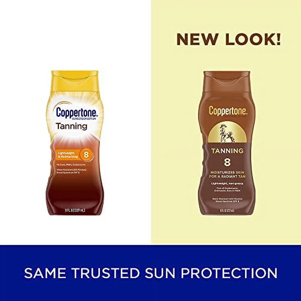 Coppertone Tanning Sunscreen Lotion, Water Resistant Body Sunscreen SPF 8, Broad Spectrum SPF 8 Sunscreen, 8 Fl Oz Bottle