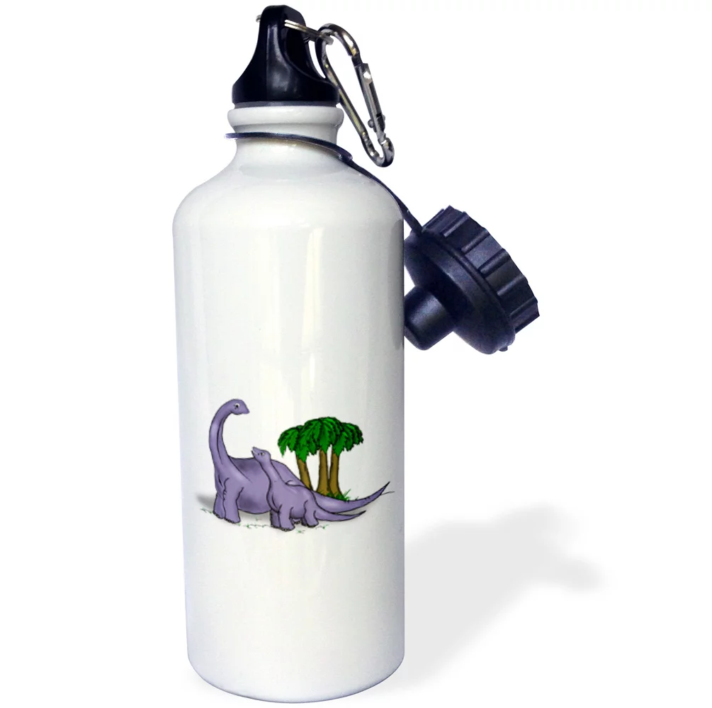 3dRose Cartoon mother Apatosaurus or Brontosaurus dinosaur looking lovingly at its baby., Sports Water Bottle, 21oz