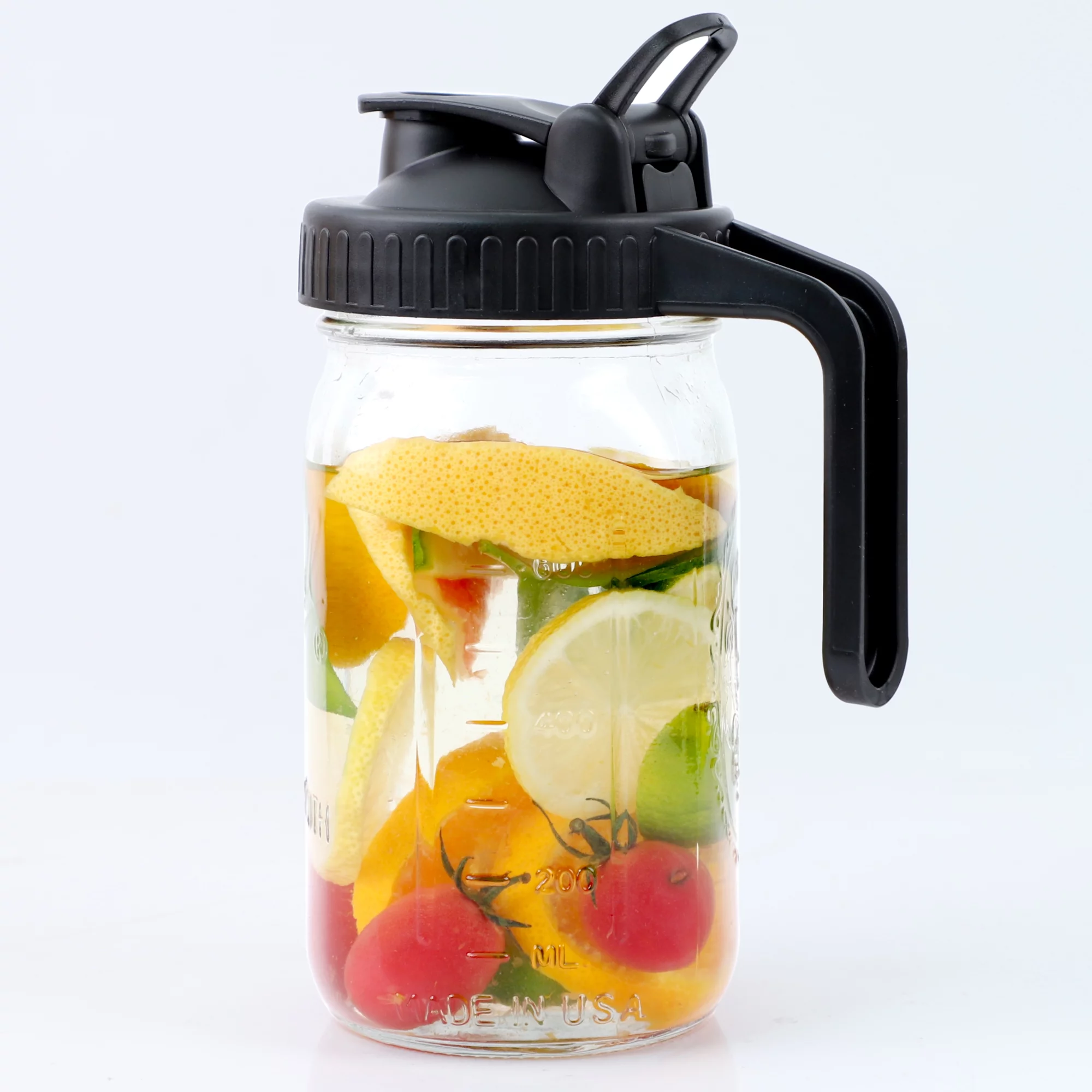 Wide Mouth Mason Jar Pitcher 32 OZ With Pour Spout And Handle Airtight Leak-proof Glass Pitcher With Flip Lids For Iced Tea, Milk, Lemonade