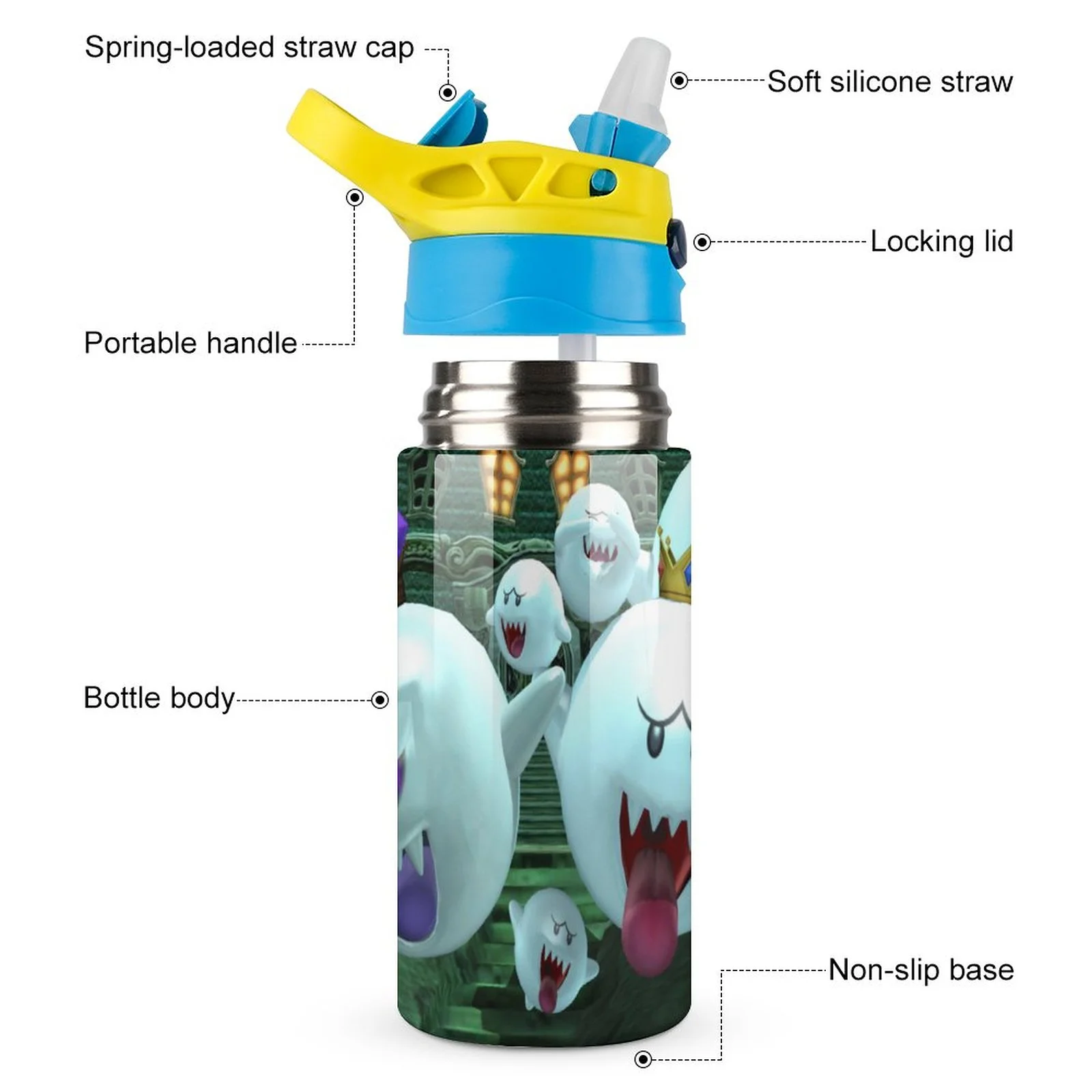 Boo Game Luigi's Mansion Kid's Insulated Water Bottle With Straw Vacuum Stainless Steel Cup Leak-Proof Children Toddler Thermoses