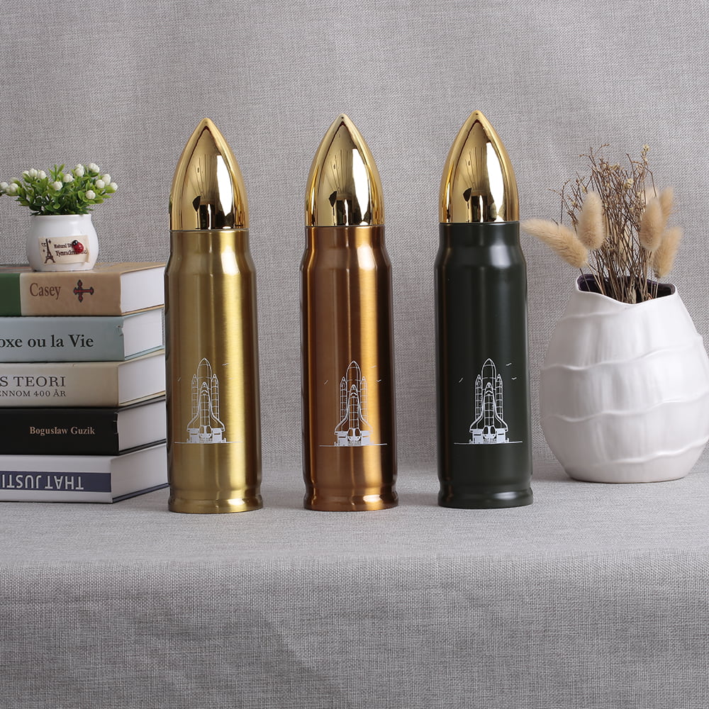 Walmeck Water Bottle Stainless Steel 500ml Vacuum Insulated Water Bottle Bullet Shape Travel Cup Keep Warm