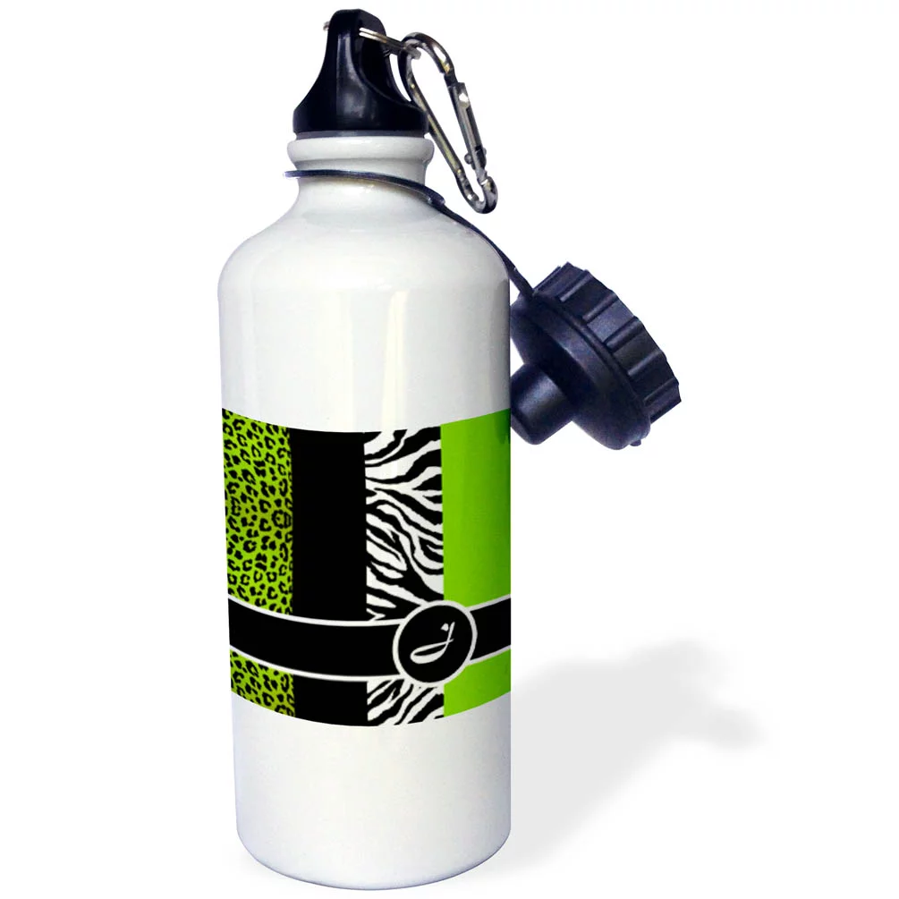 Elegant Animal Print Monogram - Green J 21 oz Sports Water Bottle wb-35645-1
