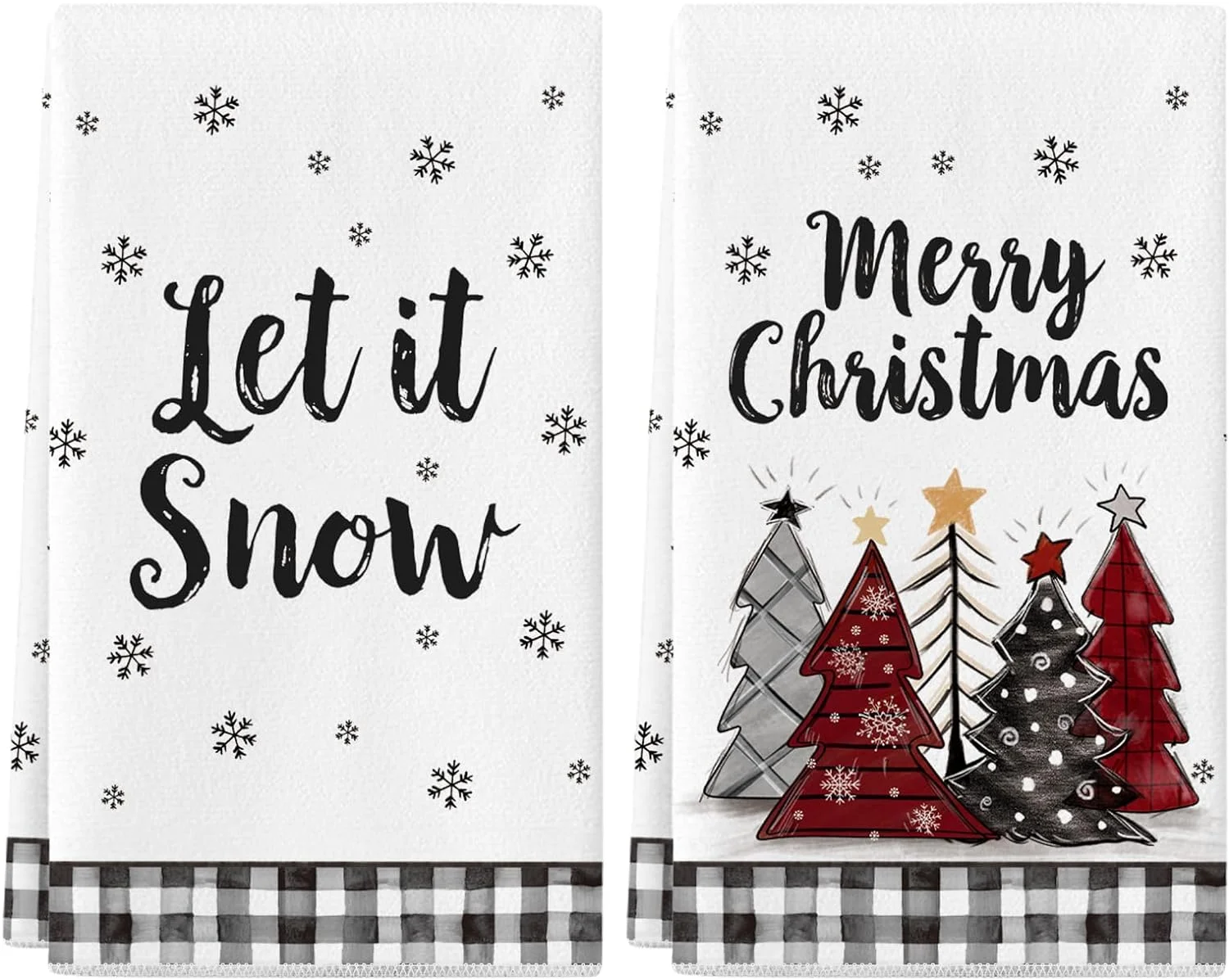Newhomestyle Christmas Kitchen Towels Set of 2, 16x24 Inch Merry Christmas Dish Towels Buffalo Plaid Christmas Decor Hand Towels Seasonal Winter Christmas Decorations (Christmas)