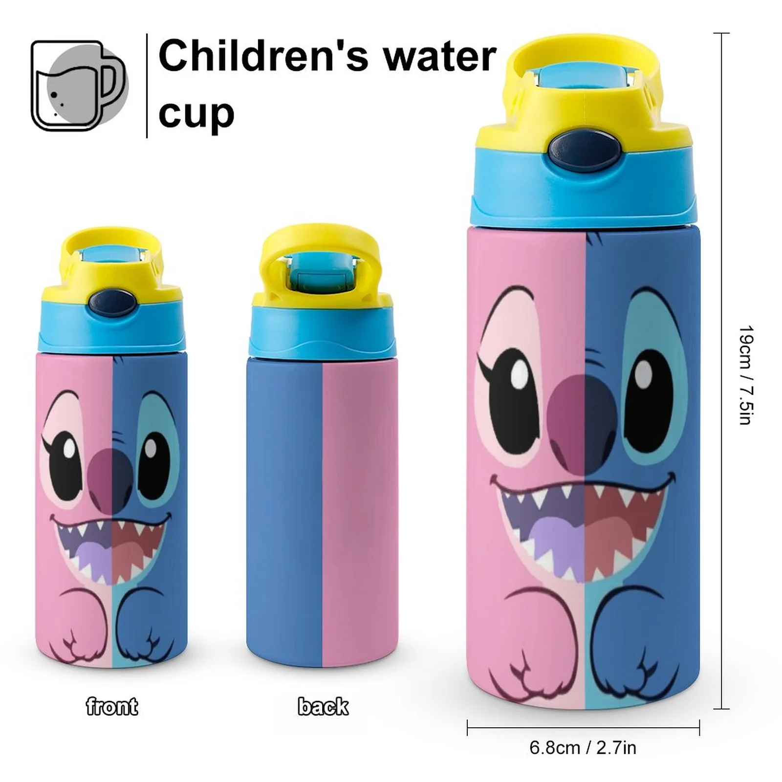 Stitch Children's Water Bottle Vacuum Insulated Stainless Steel Cup With Straw Toddler Thermoses