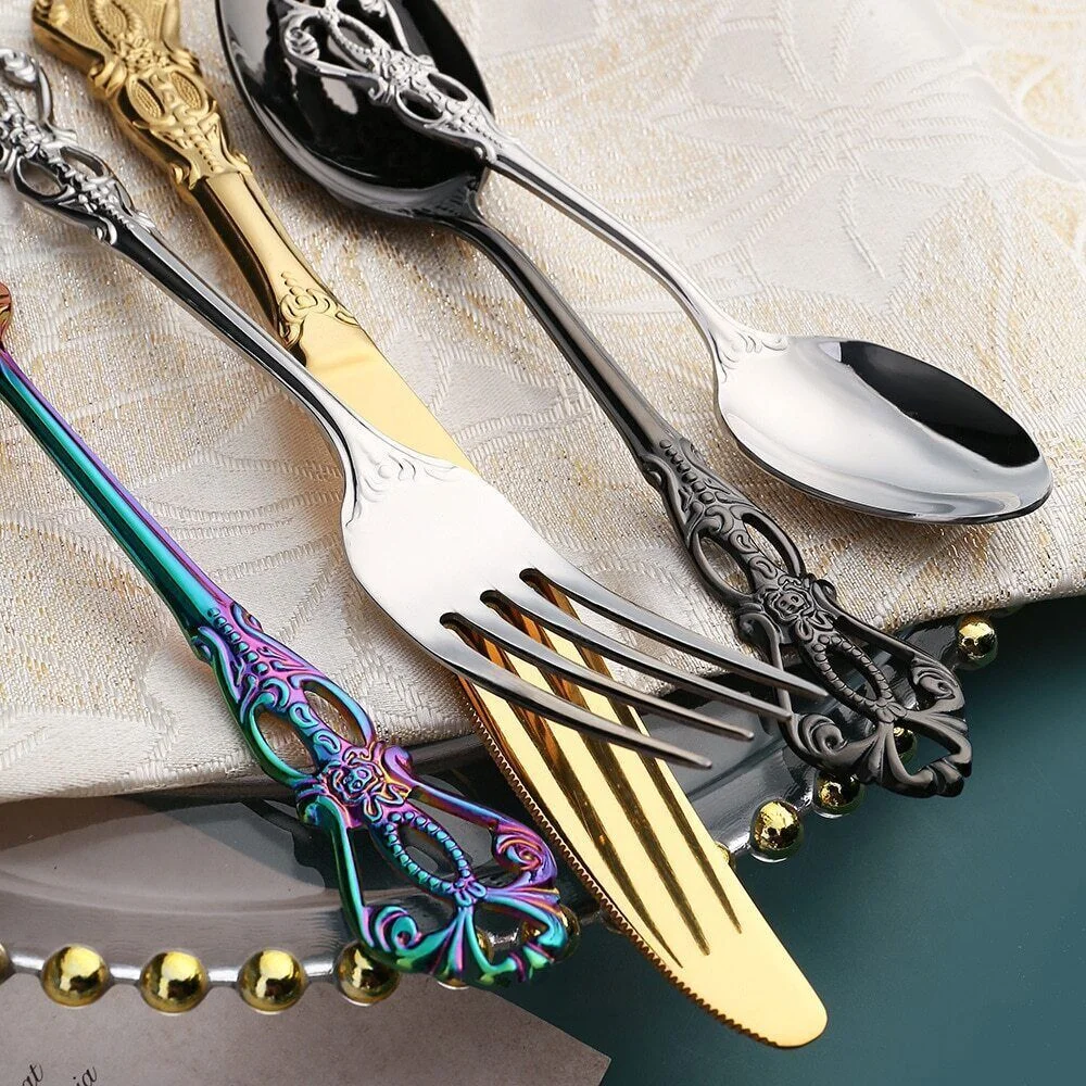 24pcs Cutlery Set Gold Dinnerware Spoon Dinner Silverware Tableware Gifts
