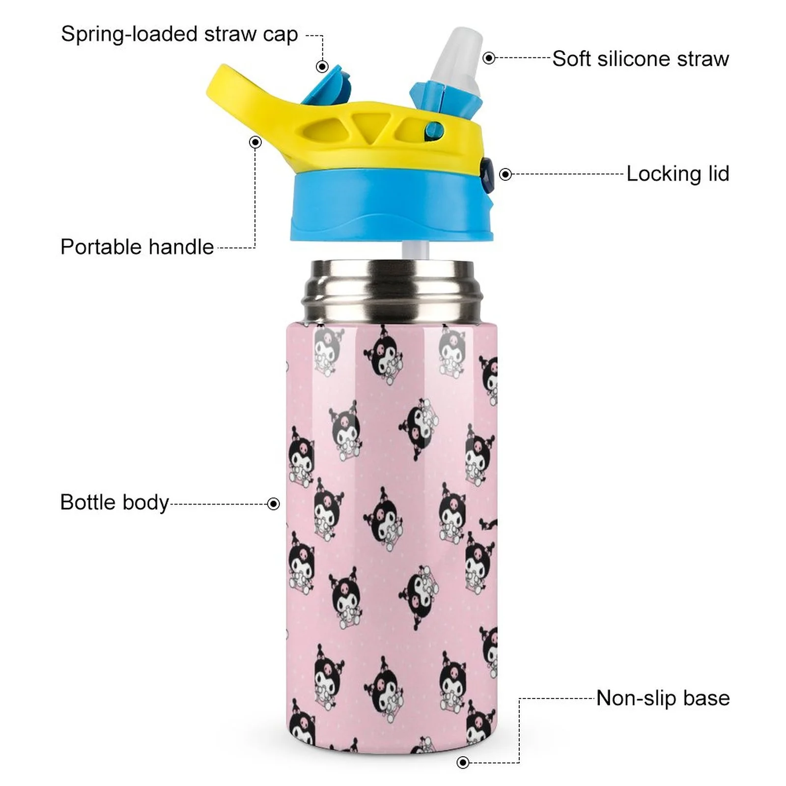 My Melody Kuromi Children's Water Bottle Vacuum Insulated Stainless Steel Cup With Straw Toddler Thermoses