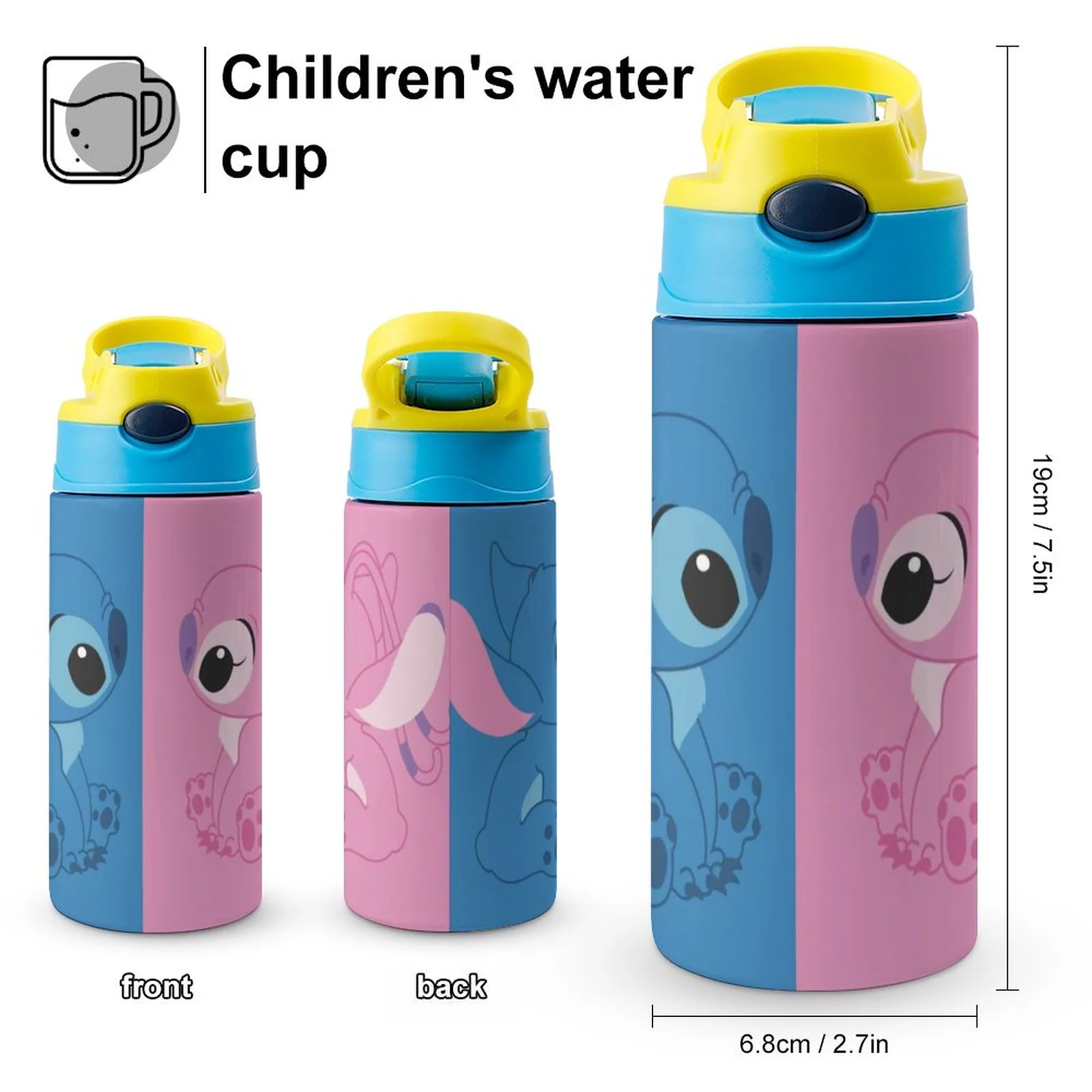 Stitch Children's Water Bottle Vacuum Insulated Stainless Steel Cup With Straw Toddler Thermoses