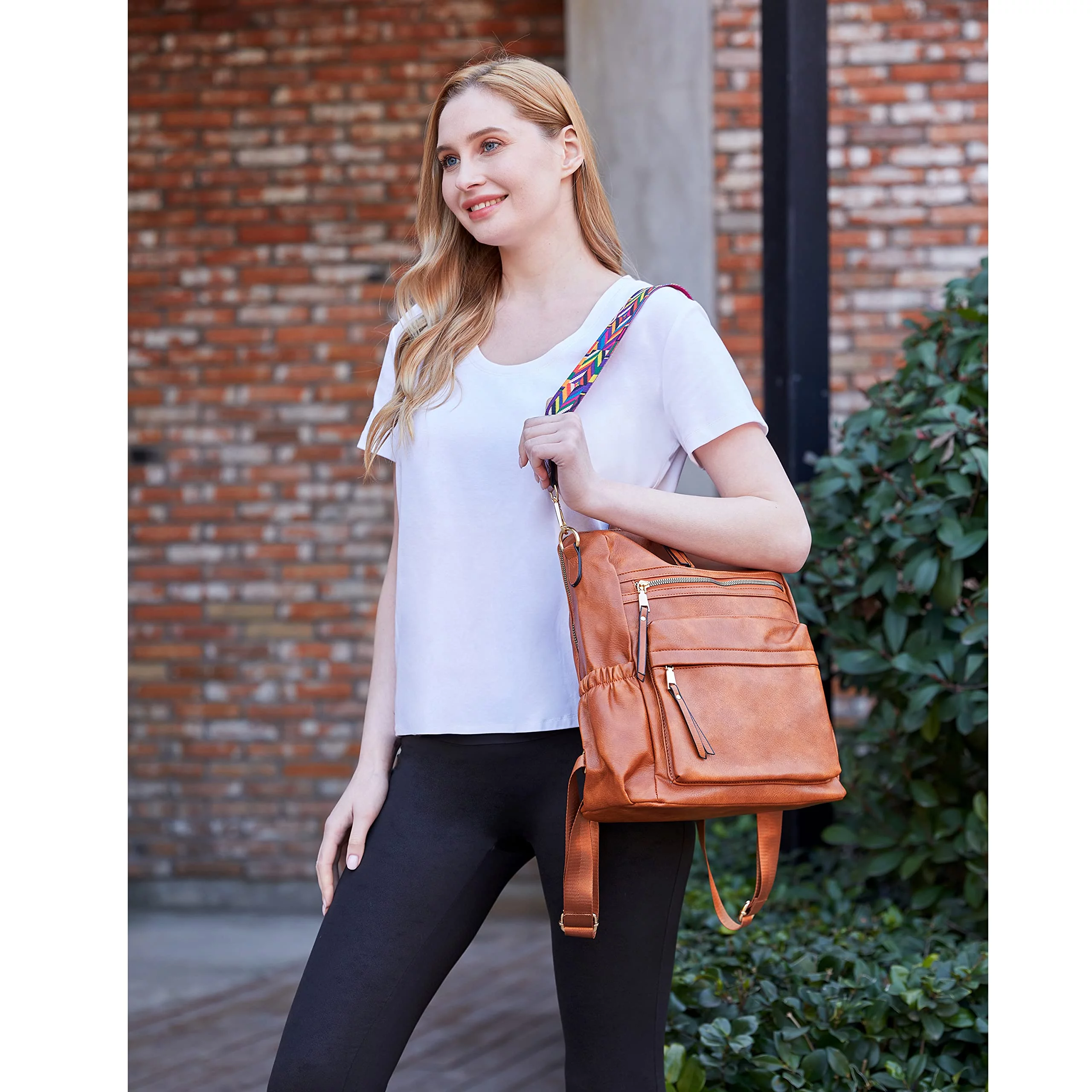 UUGEE Backpack Purse for Women Girls PU Leathe Book Bags  Convertible Travel College Shoulder Bags，Brown