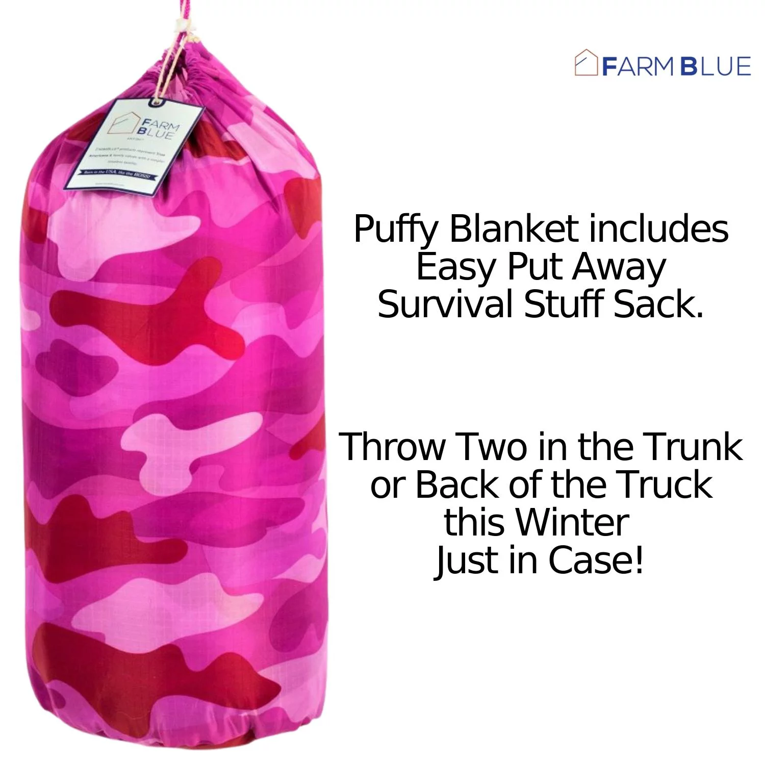 Farm Blue Camping Blankets - Light, Water-Resistant, Puffy, Travel Blanket - Camping Blanket for Hiking, Backpacking, Picnic, Beach, Car and Sports – 82” x 57” Survival Gear - Pretty N Pink