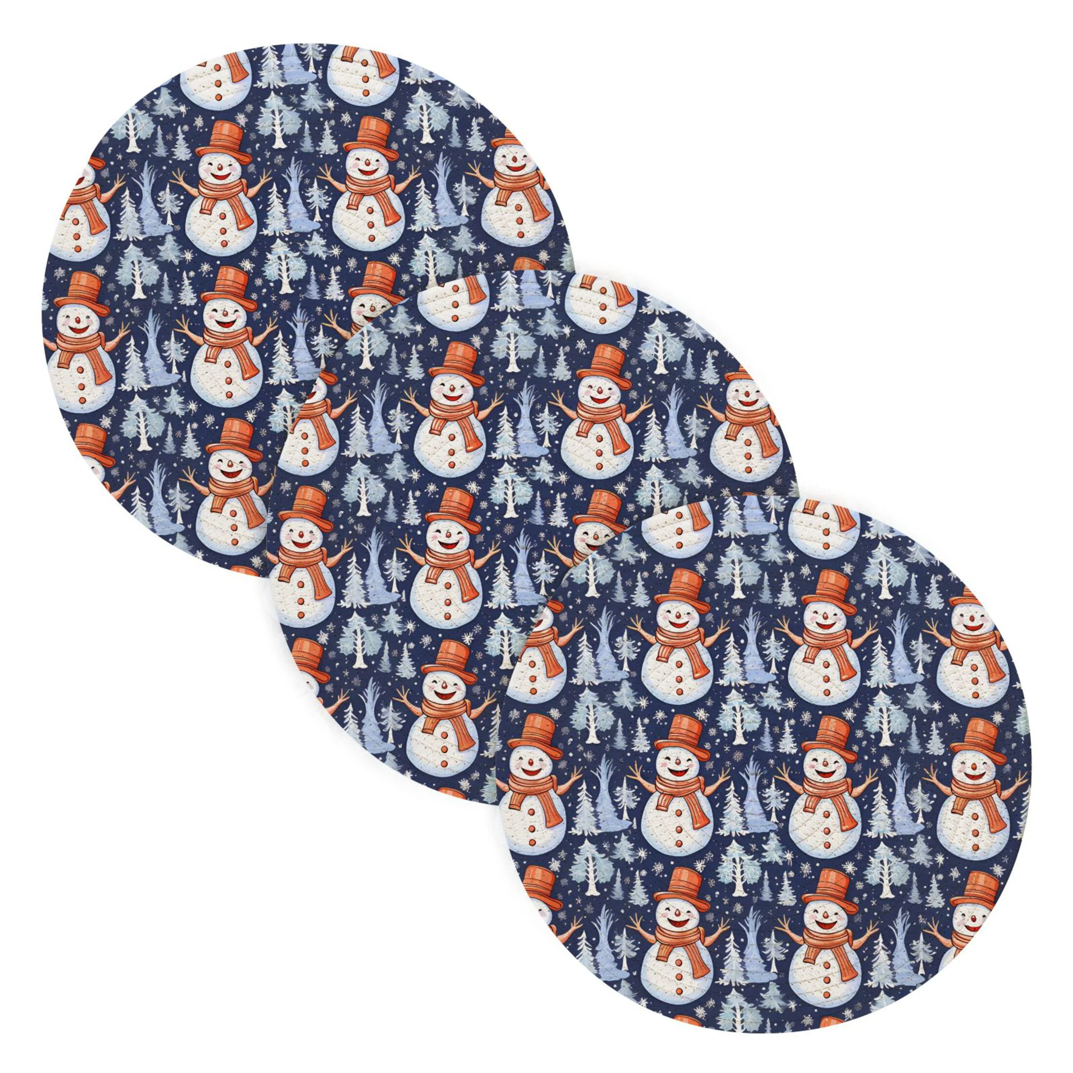 Christmas Snowman and Trees 3 PCs Pot Holders Trivets Kitchen 15