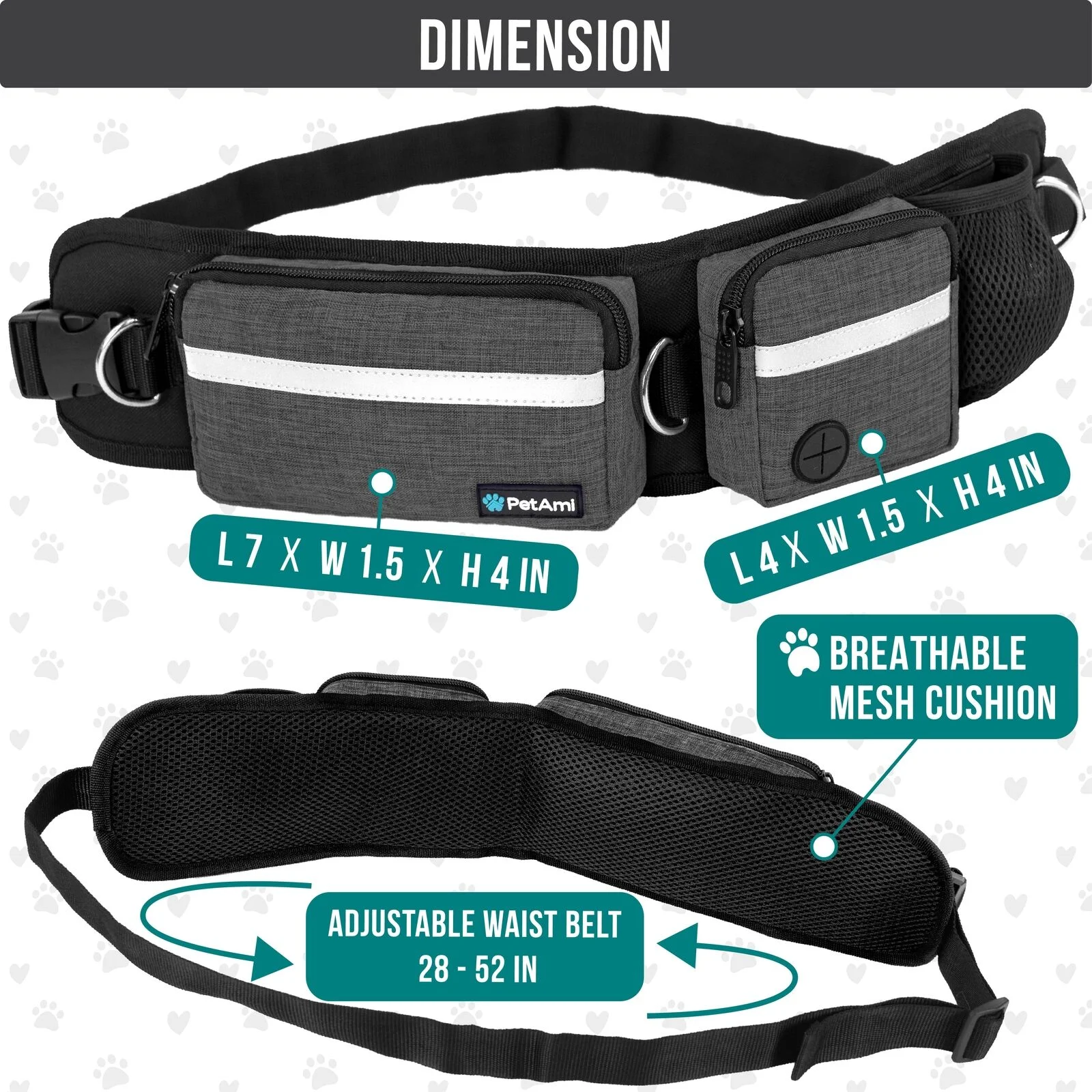 Dog Leash Waist Belt Hands Free Running Jogging Walking Fanny 2 Bungee Leashes