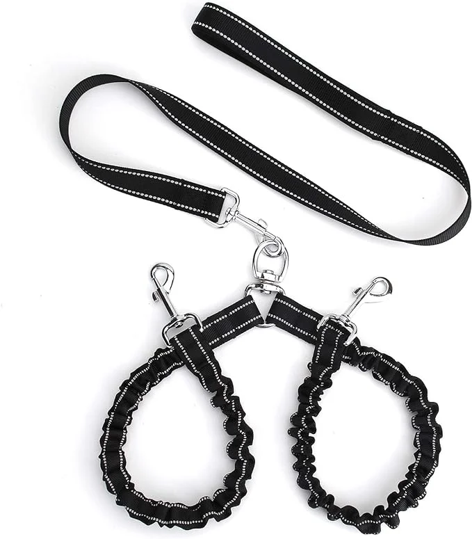 Pet Dog Leashes - No Tangle Reflective Bungee Lead for Nighttime Safety,Dual Dog Training Leash for Small, Medium & Large Dogs (Double Leash)