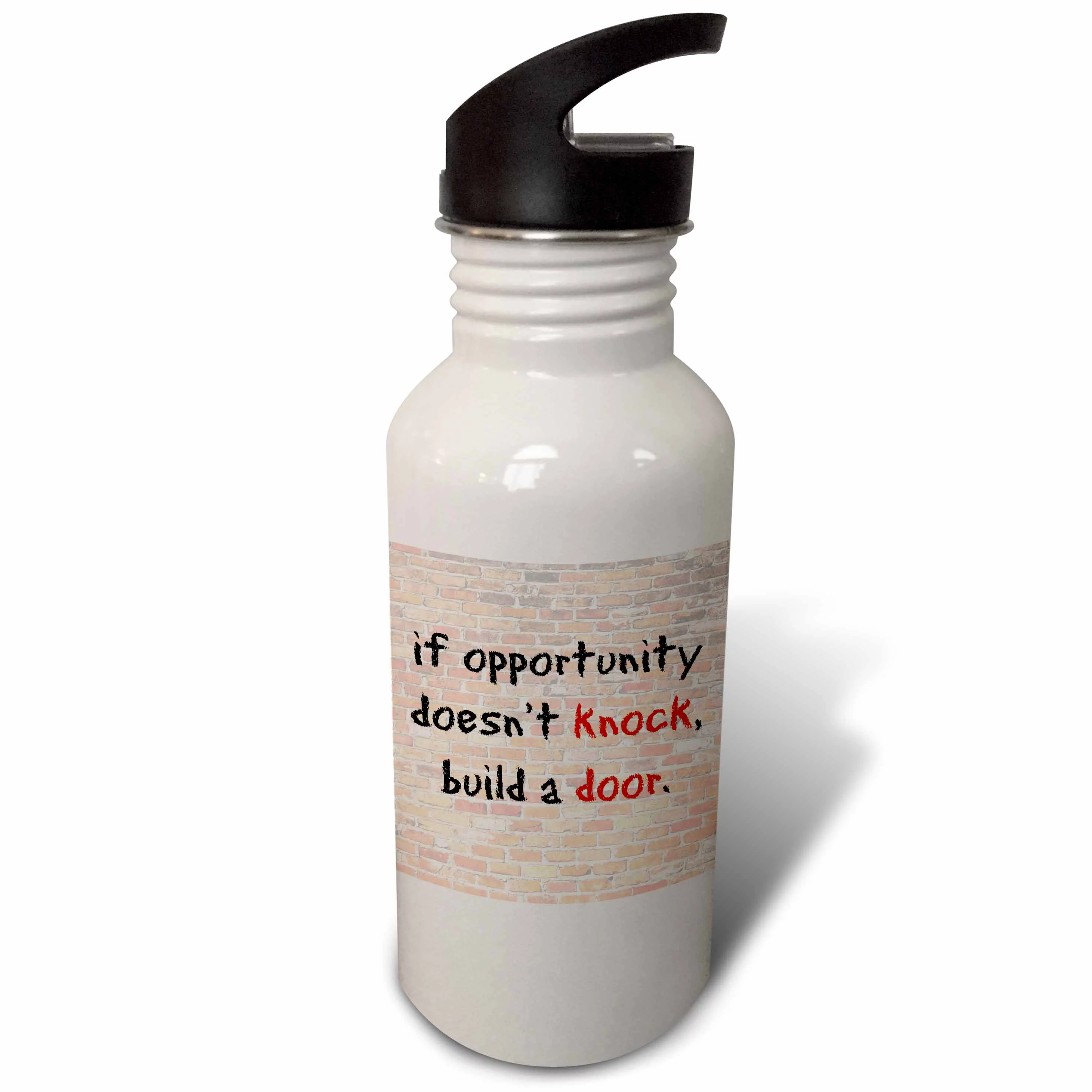 opportunity knows, black lettering on a brick wall background 21 oz Sports Water Bottle wb-180026-1
