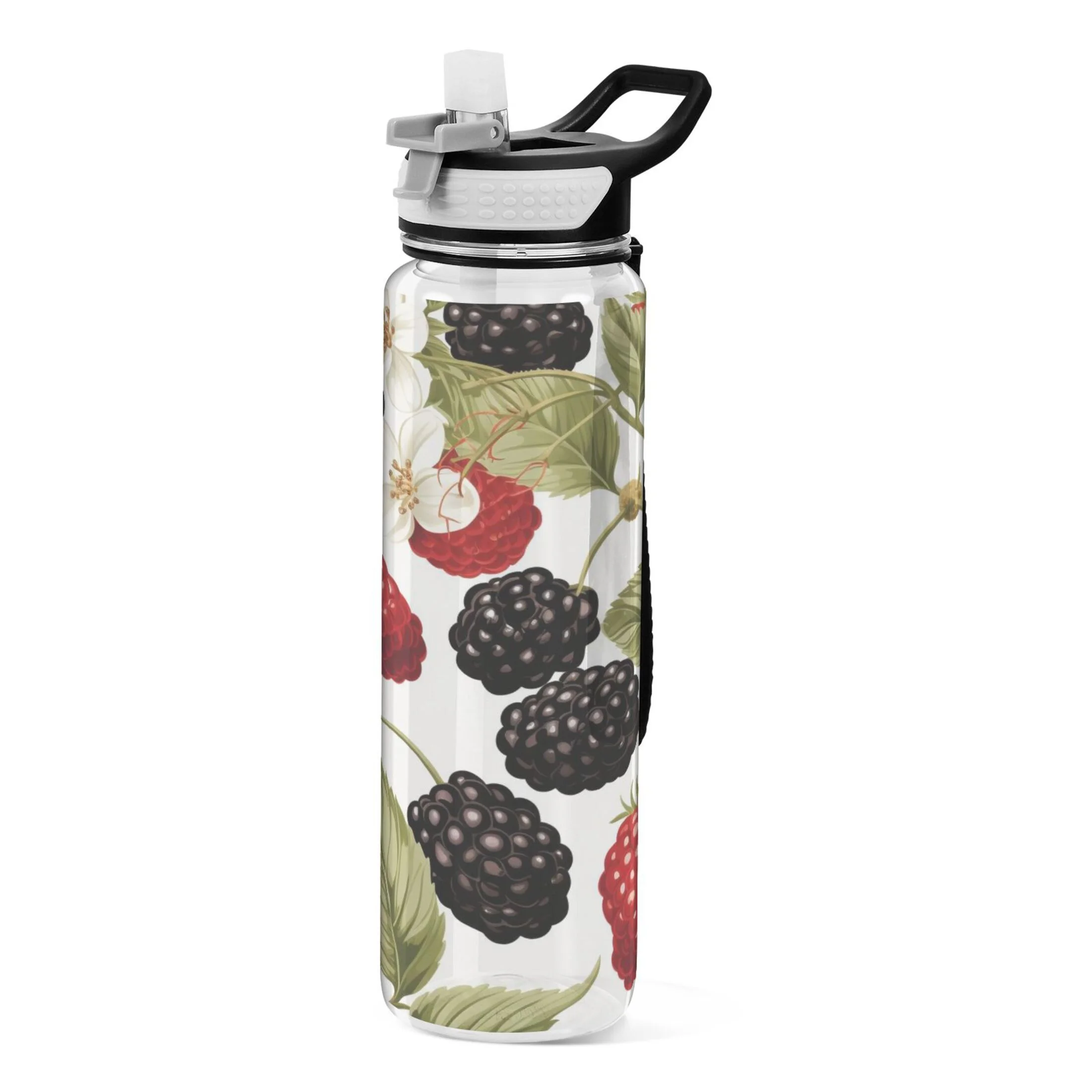 Mulberries Fruits 32oz Water Bottles with Straw Tritan Leakproof Sports Bottle BPA Free Clear for Fitness Gym Swimming Cycling