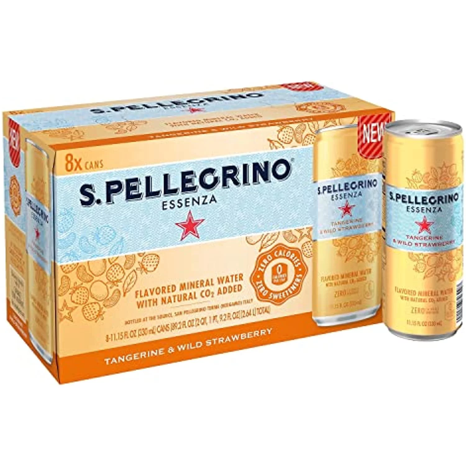 San Pellegrino Tangerine & Wild Strawberry Mineral Sparkling Water 8Pk Cans, 11.15 Fz