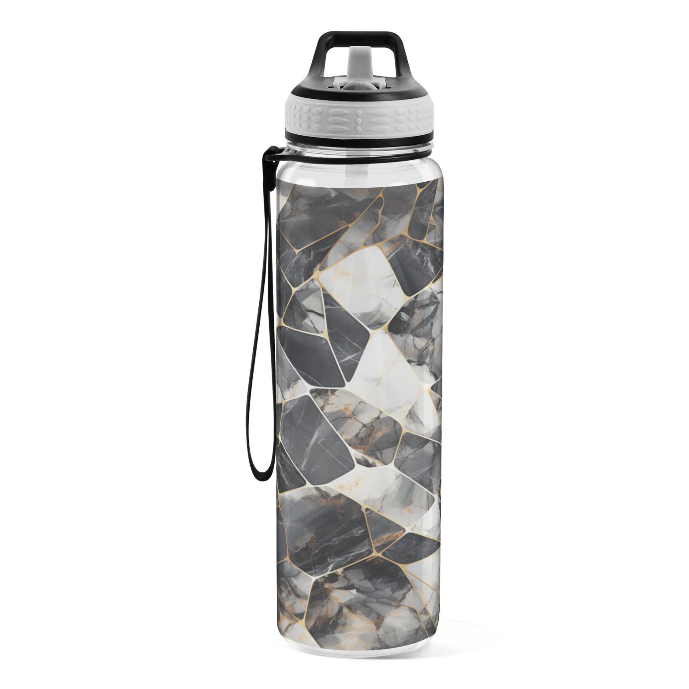 Marble Black 32oz Water Bottles with Straw Tritan Leakproof Sports Bottle BPA Free Clear for Fitness Gym Swimming Cycling