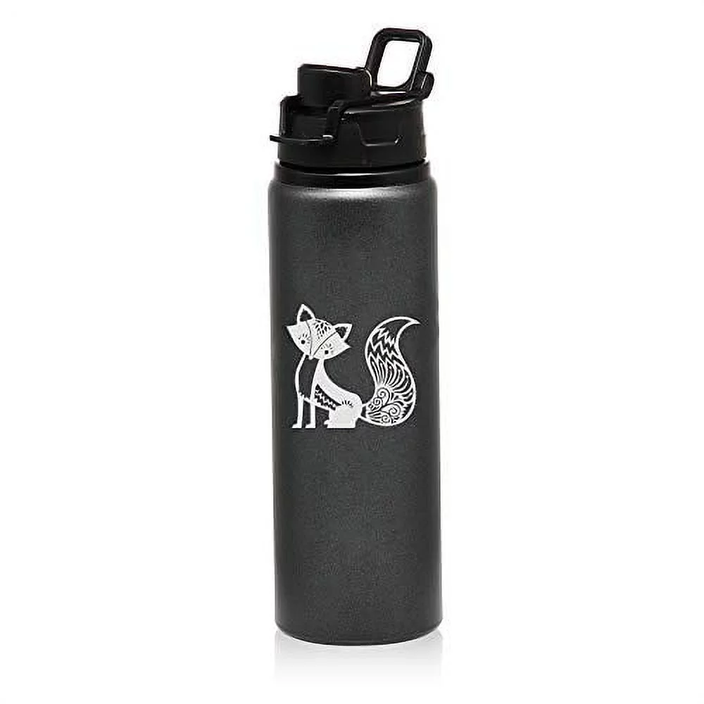 MIP Brand 25 oz Aluminum Sports Water Travel Bottle Fancy Fox (Charcoal)
