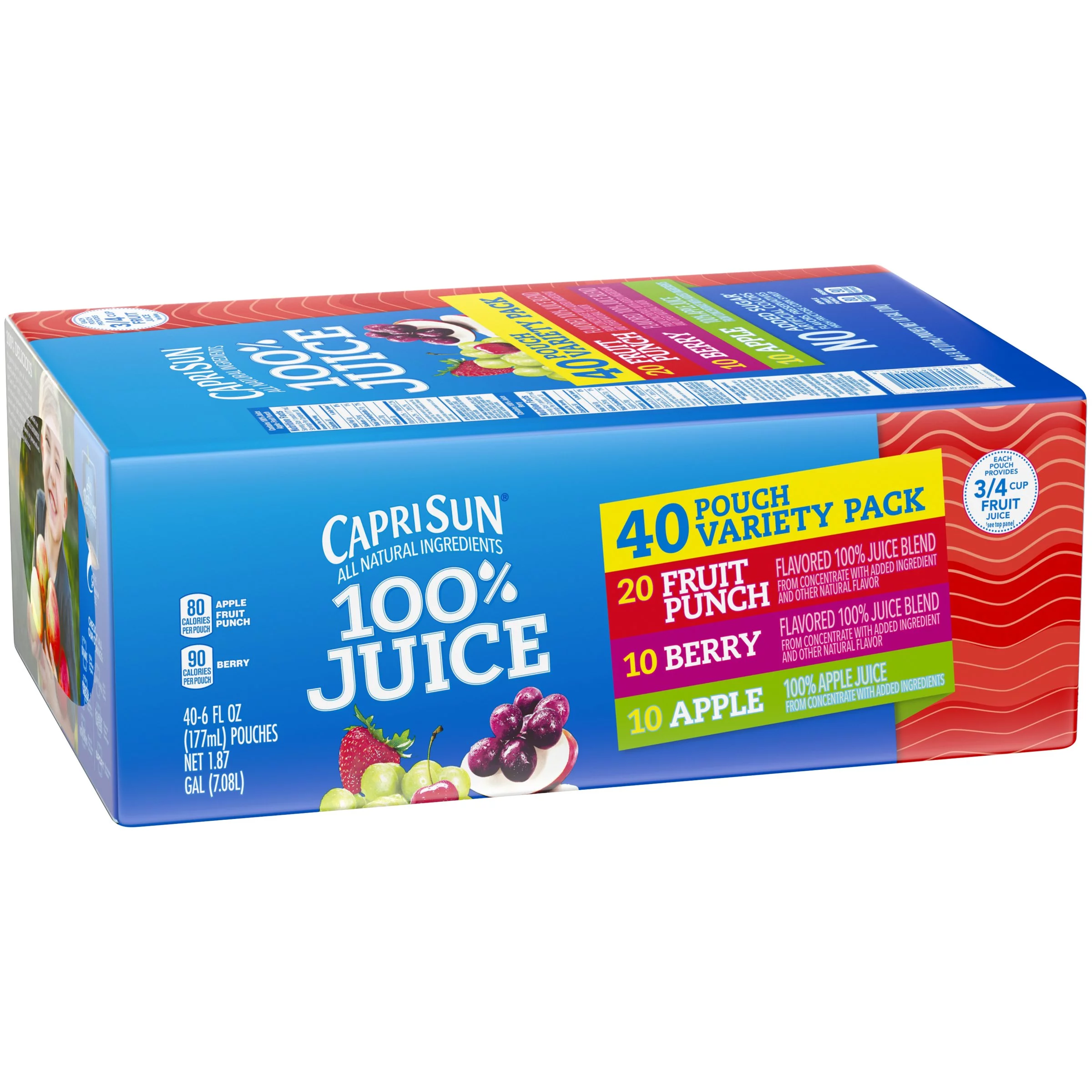Capri Sun Fruit Punch, Apple & Berry 100% Juice Drinks Variety Pack (6 oz Pouches, 4 Boxes of 10)