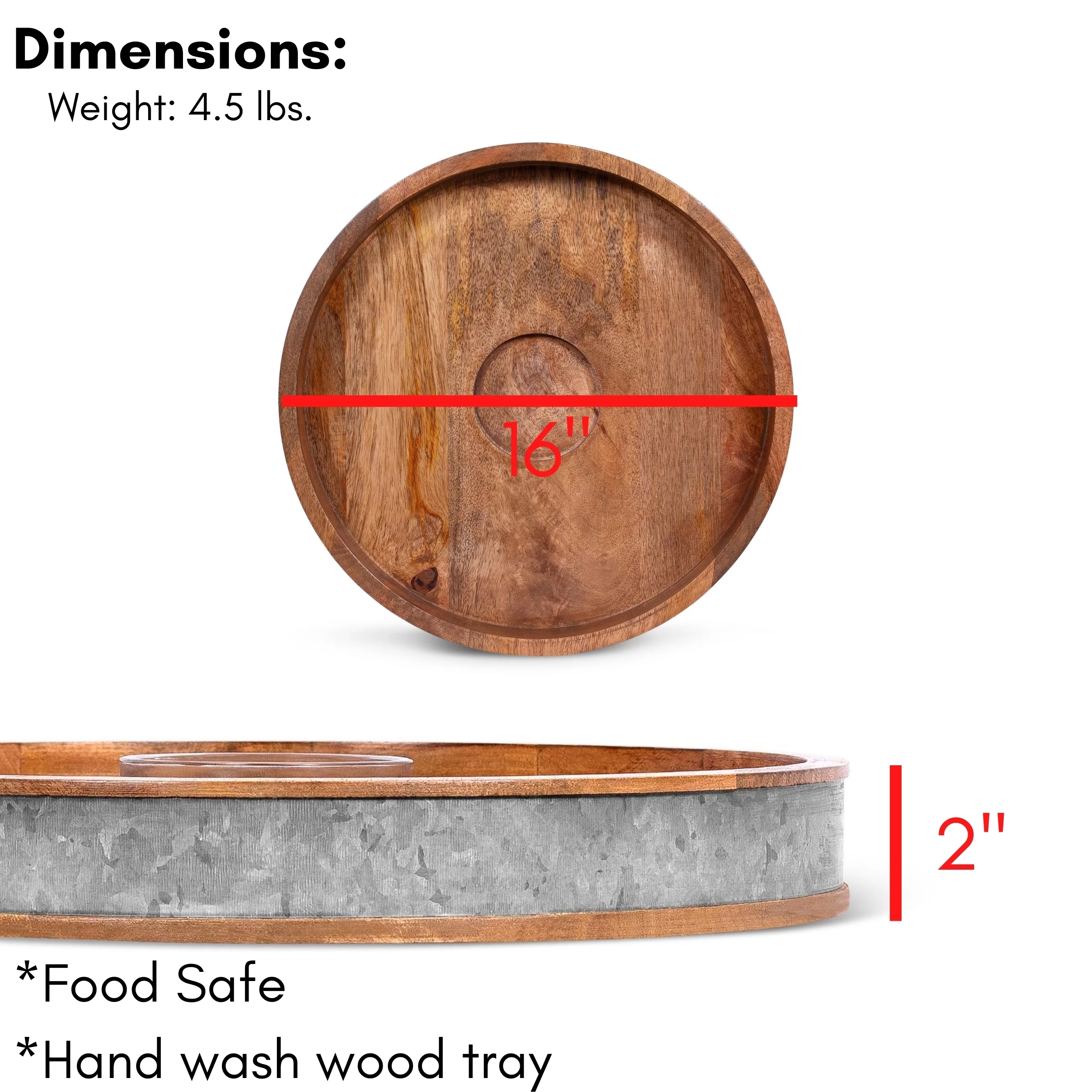 BirdRock Home Brown Wooden and Silver Iron Chip and Dip Serving Tray and Glass Bowl