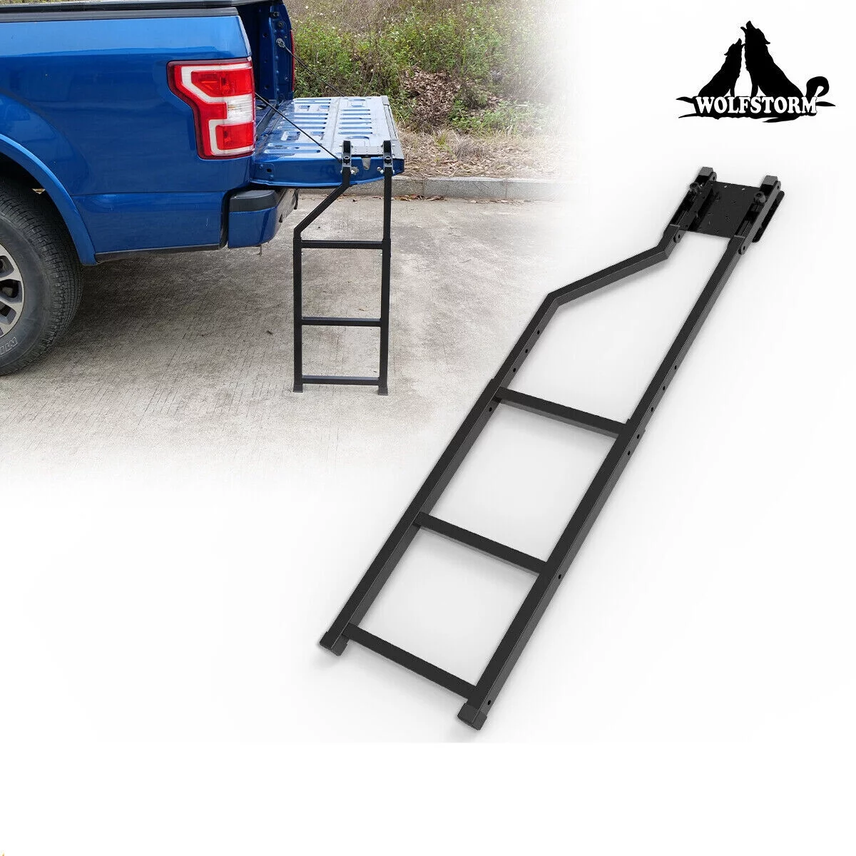 WOLFSTORM Pickup Truck Tailgate Ladder - Universal Fit, Heavy Duty Steel Step Grip Plates
