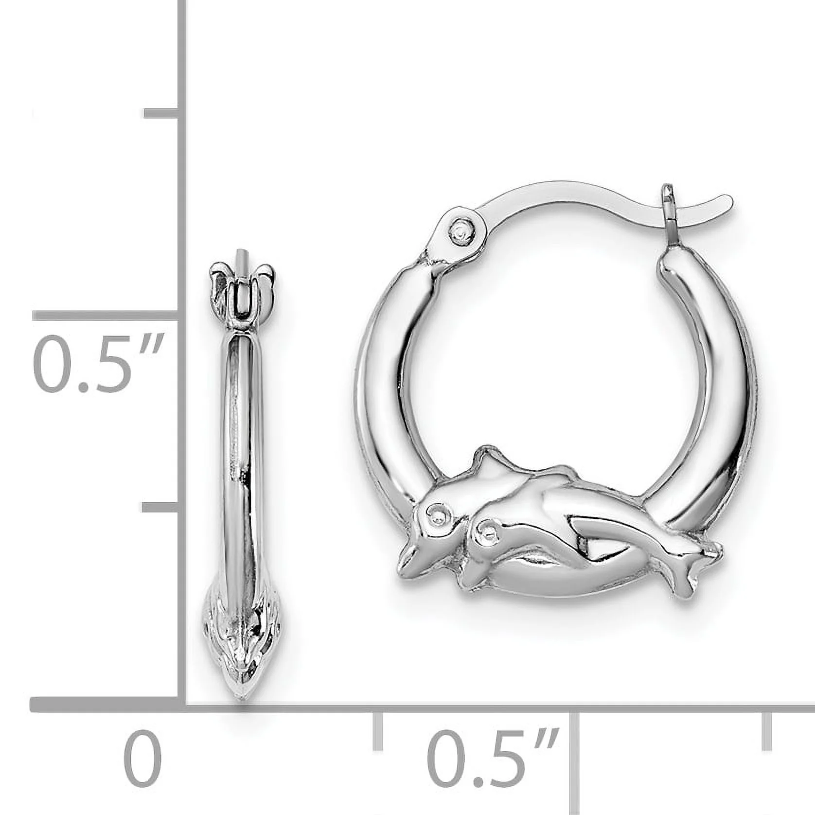 Sterling Silver Rhodium-plated Polished Dolphin Round Hoop Earrings QQE8333