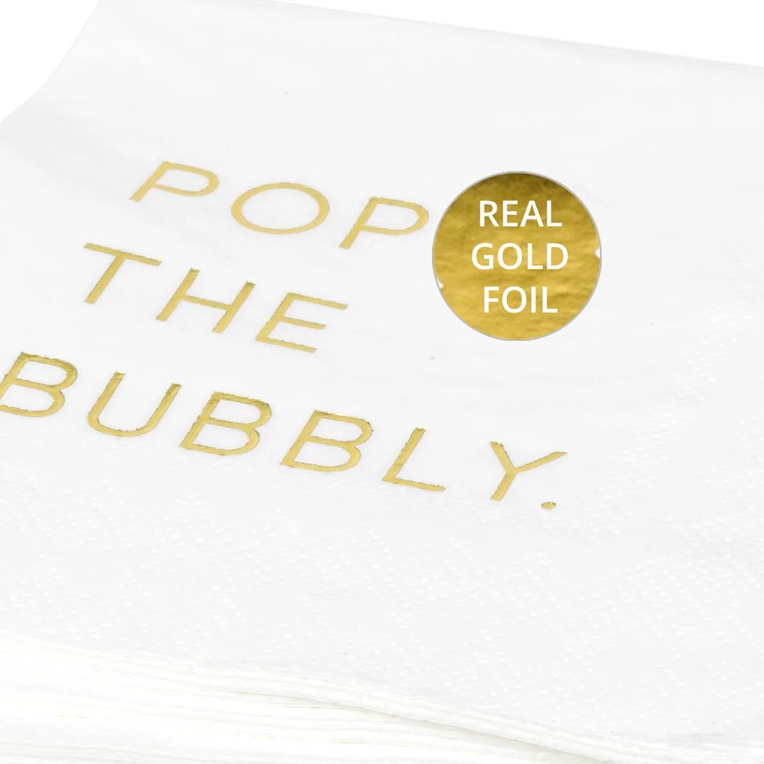 Koyal Wholesale Pop The Bubbly, Funny Quotes Cocktail Napkins, Gold Foil, Bulk 50 Pack Count 3 Ply  Napkins