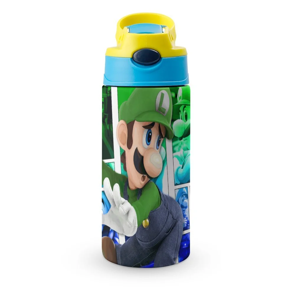 Scared Game Luigi's Mansion Kid's Insulated Water Bottle With Straw Vacuum Stainless Steel Cup Leak-Proof Children Toddler Thermoses