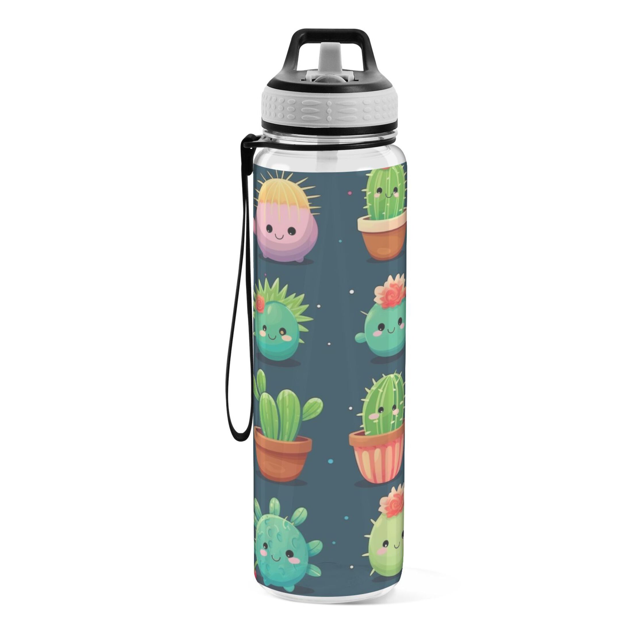 Cute Cactus 32oz Water Bottles with Straw Tritan Leakproof Sports Bottle BPA Free Clear for Fitness Gym Swimming Cycling