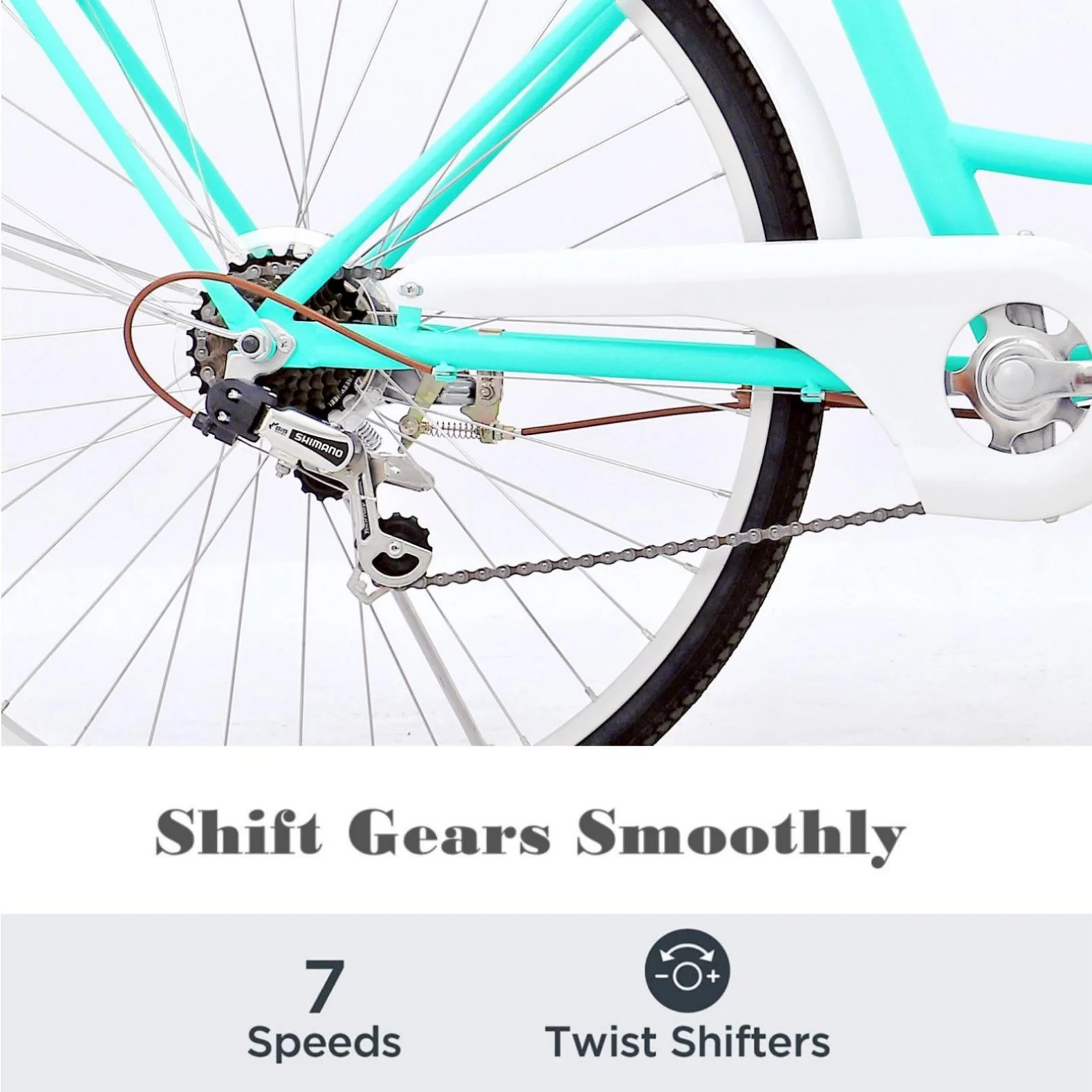 YAPENG Womens Beach Cruiser Bike, 7 Speed Cruiser Bicycle, 26 Inch City Commuting Bike with Basket