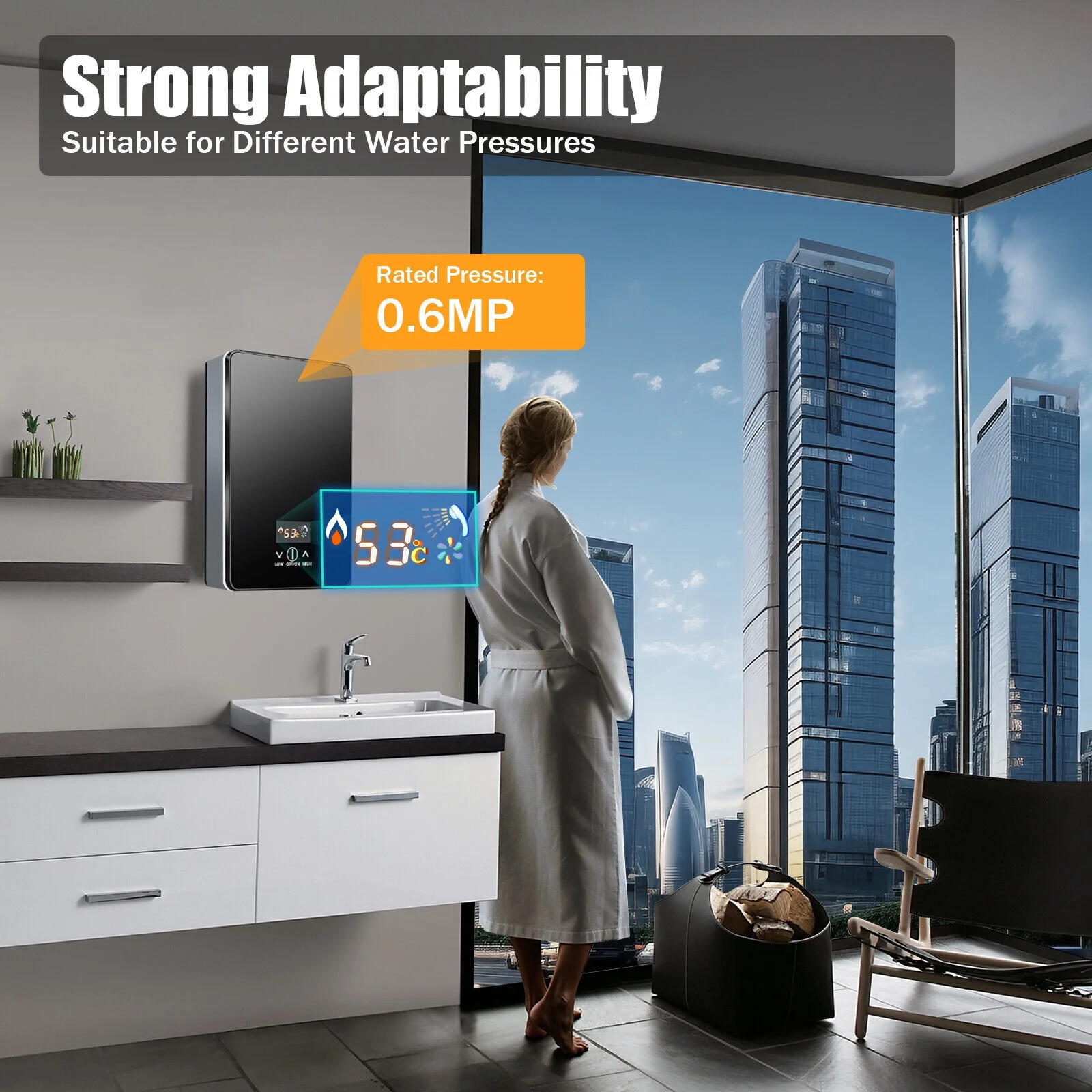 Instant Electric Tankless 6500W Home Hot Water Heater Whole House Black 220V 8L