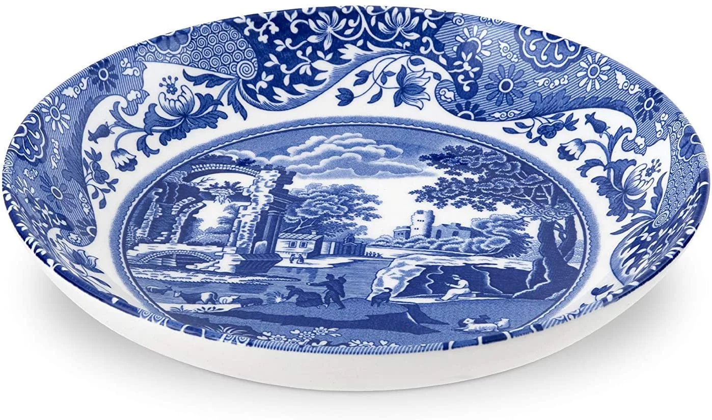Spode Blue Italian Set of 4 Pasta Bowls, 9-Inch, Salad, Pasta, and Soup Serving Bowls Round, Wide, and Shallow Bowl, Microwave Safe Plate Dishwasher Safe