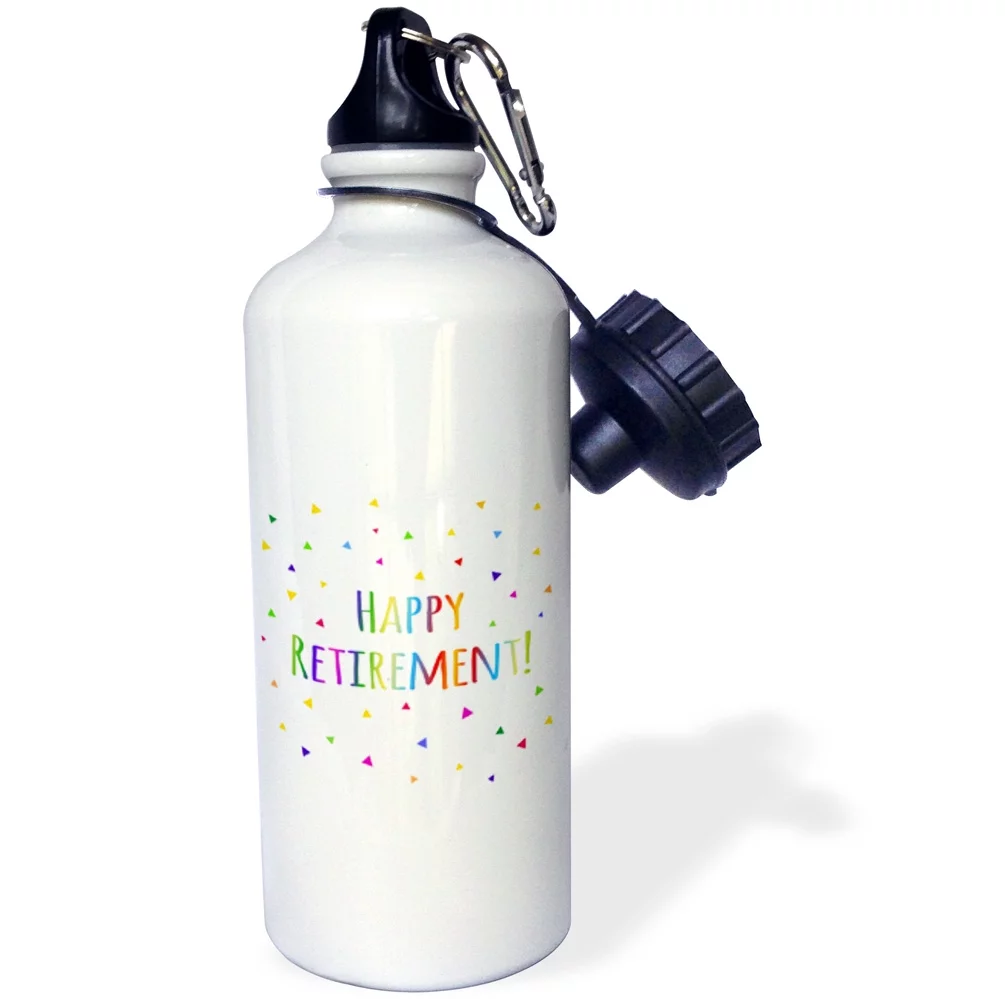 Happy Retirement colorful rainbow text celebrating retiring from work 21 oz Sports Water Bottle wb-202096-1
