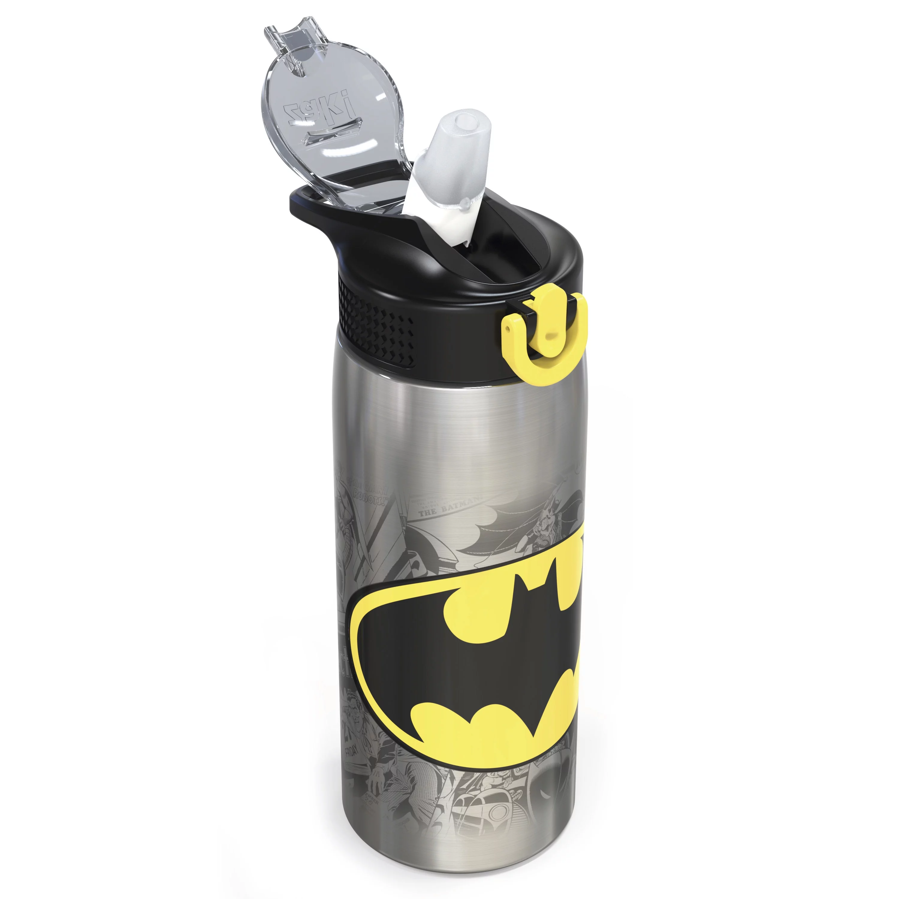 Zak Designs 27 oz. DC Comics Stainless Steel Water Bottle with Flip-up Straw Spout, Batman