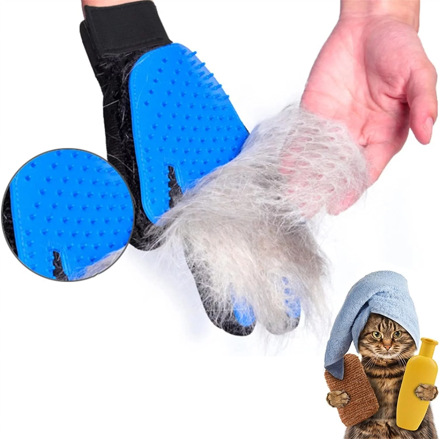 Dog Hair Remover Deshedding Brush Comb Glove for Animals Dogs Cats Grooming Tools Pet Supplies Puppy Cleaning Massage Products (Color : Blue Left, Size : Medium)