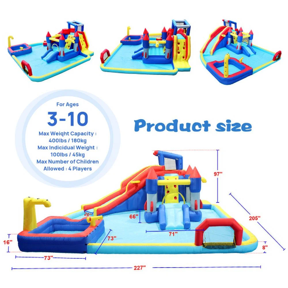 10 in 1 Inflatable Bounce House, Kids Water Park Bouncer for Outdoor & Indoor Party with Blower, Bastketball Hoop