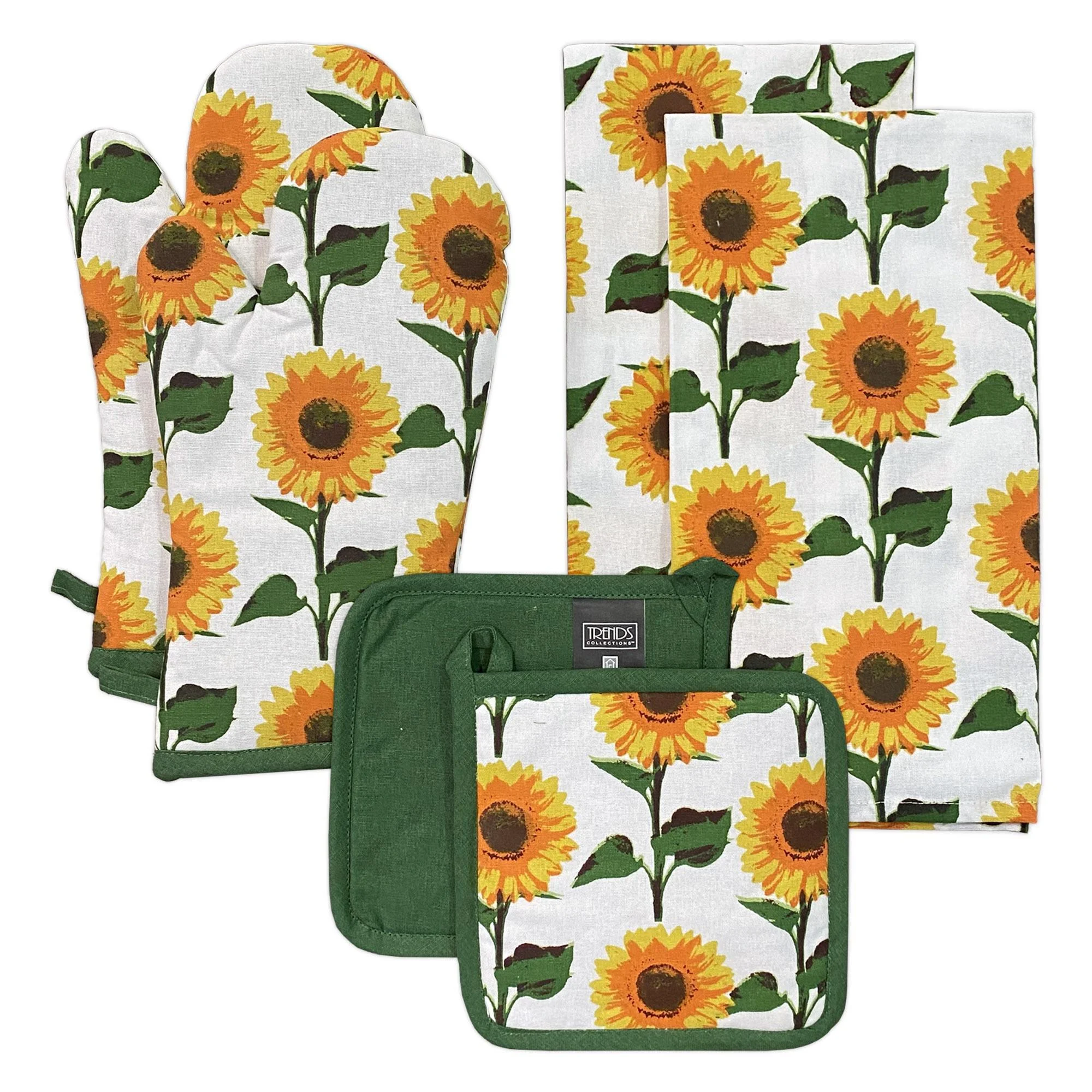 Lintex Linens Sunflower 100 Cotton 6pc Kitchen Towel, Pot Holder, Oven mitt Set