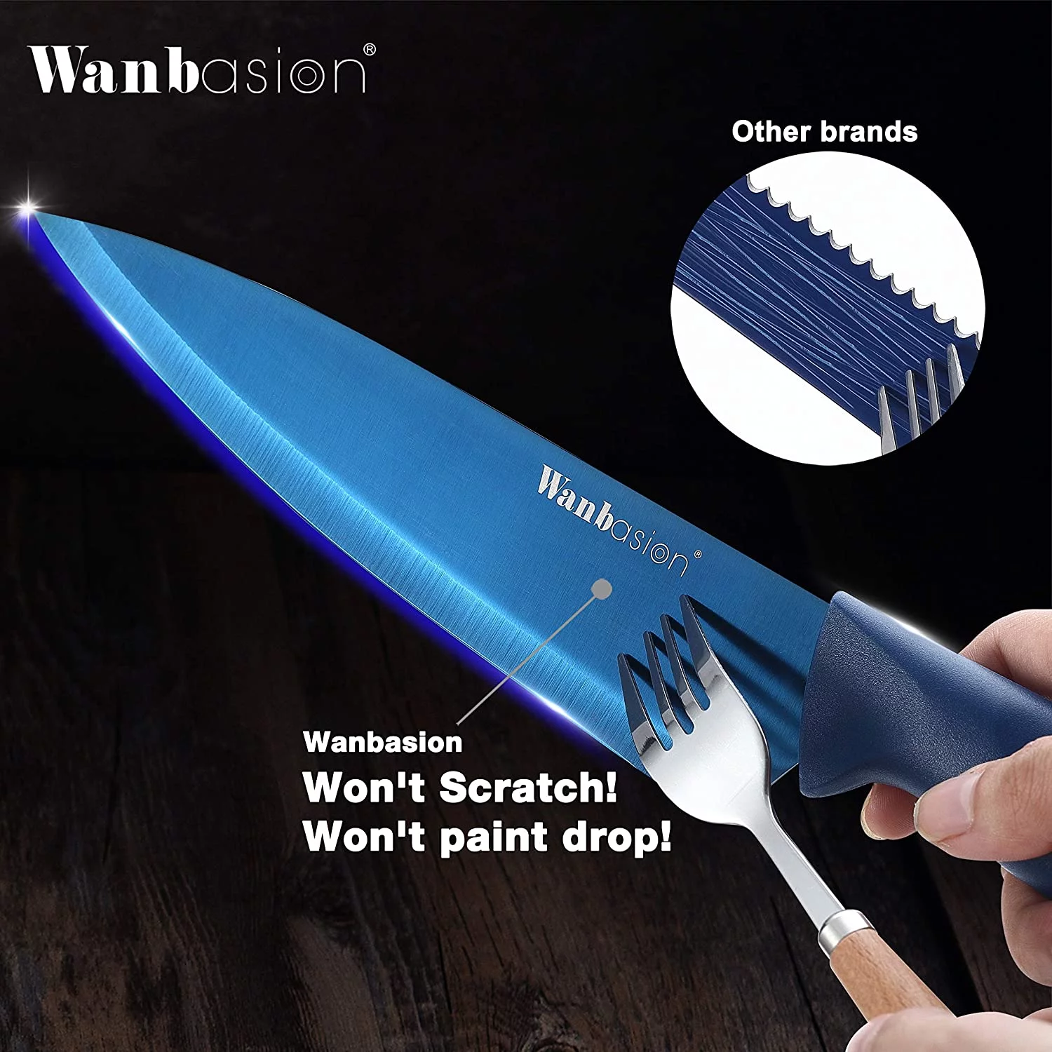 Wanbasion 16 Pieces Blue Kitchen Knife Set Dishwasher Safe, Professional Chef Kitchen Knife Set, Kitchen Knife Set Stainless Steel with Knife Sharpener Peeler Scissors Acrylic Block