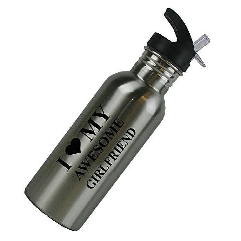 I Love MY Awesome Girlfriend Stainless Steel Silver 20 Oz (600mL) Water Bottle with Sport Top, Straw