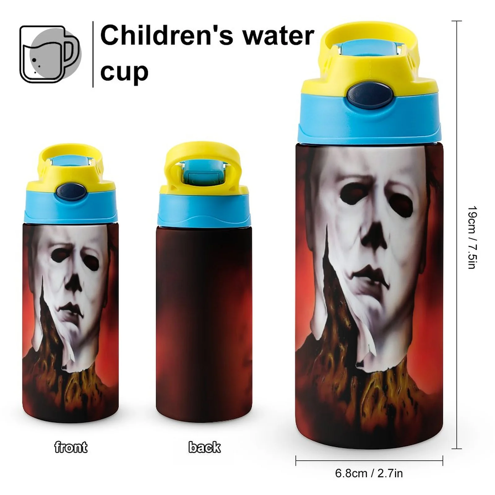 Face Michael Myers Kid's Insulated Water Bottle With Straw Vacuum Stainless Steel Cup Leak-Proof Children Toddler Thermoses